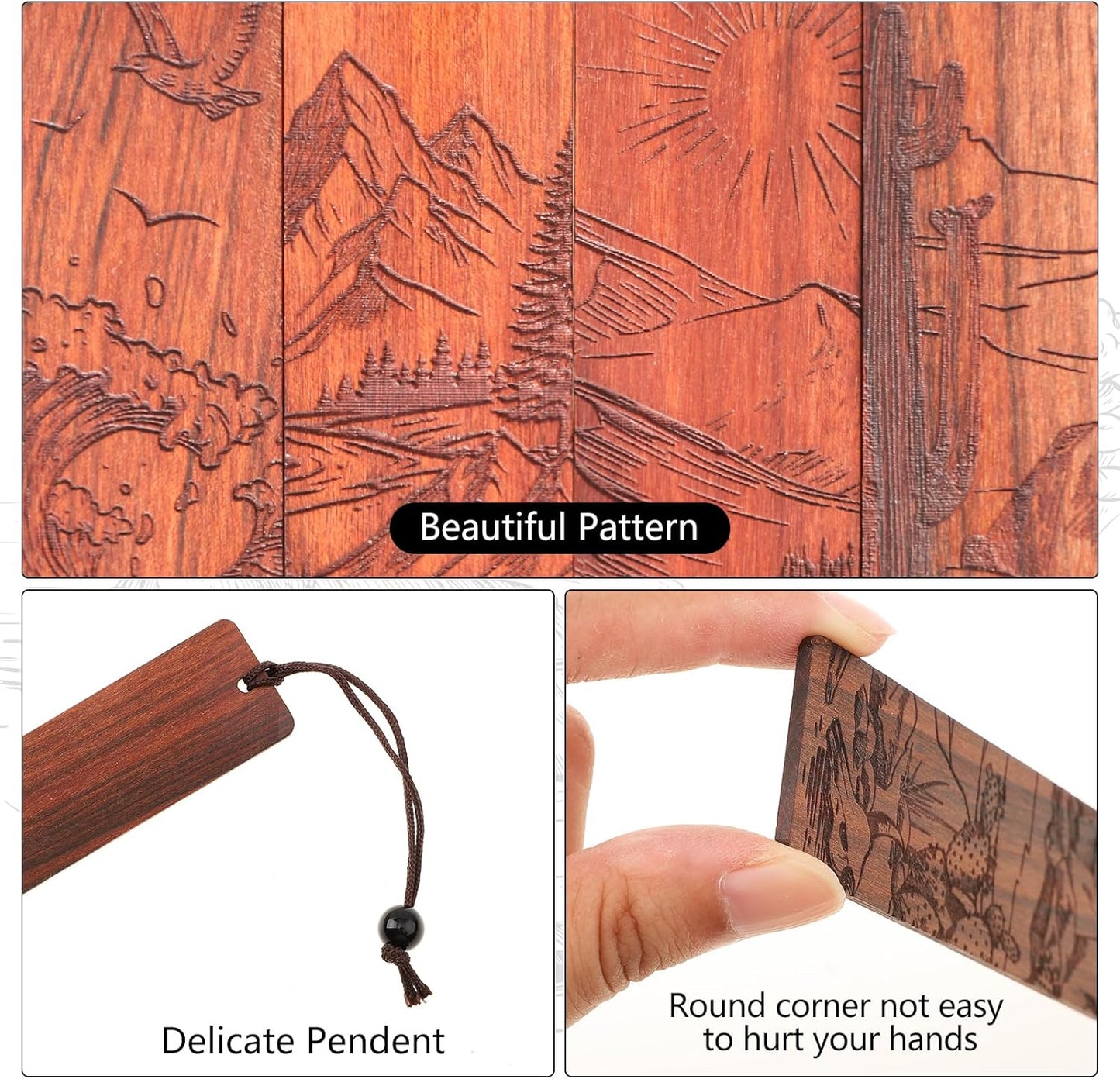 4Pcs Wood Bookmark for Men, Adventure Scenery Wooden Carving Book Mark Easter Gift for Men Book Lovers