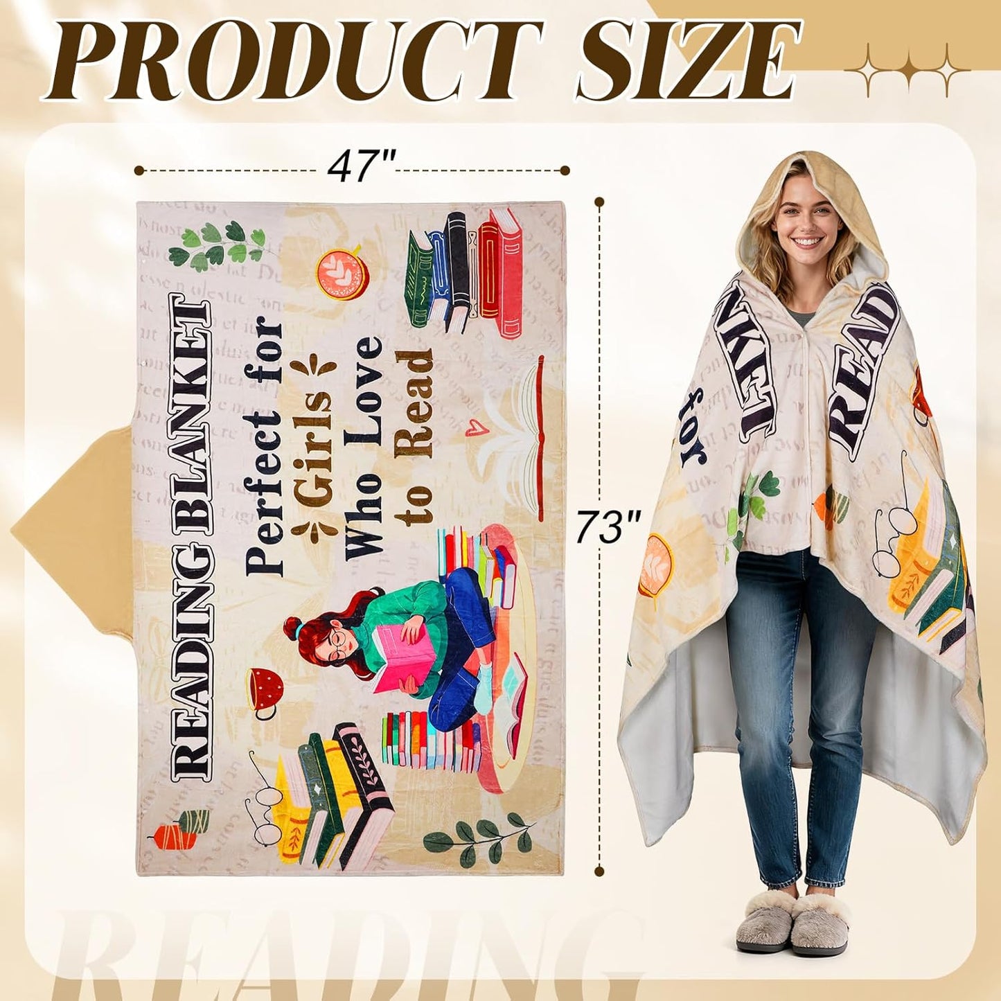 ANPHSIN Book Lovers Gifts for Women Readers - 47" x 73" Flannel Thick Warm Wearable Blanket