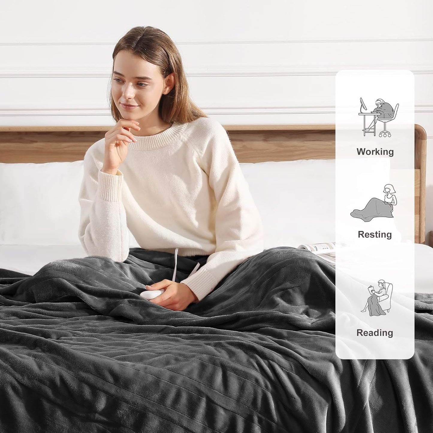 Electric Blanket Full Size Heated Blanket 72"x84" Soft Flannel Heating Blanket with 5 Heating Levels & 10 Hours Auto Off, Warm Gifts for Grandma & Grandpa & Seniors（Charcoal Grey）