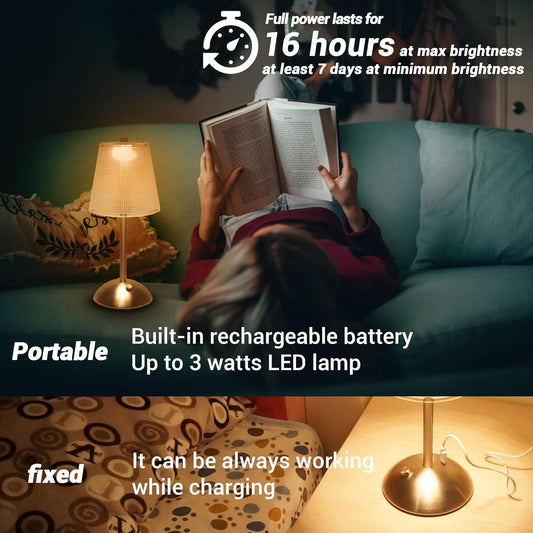 Cordless Table Lamp, 4000mAh Rechargeable Battery Operated Lamp, 3 Way Modes & Stepless Dimmable LED Touch Lamp, Portable Retro Metal Beside Lamps for Desk Bedroom Restaurant(Silver Nickel)