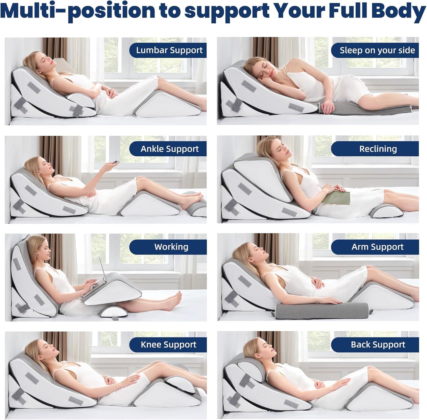 BDEUS 4PCS 25 Inch Extra Wide Orthopedic Bed Wedge Pillow Set, Memory Foam Adjustable Wedge Pillow Post Surgery for Back, Neck and Leg Pain Relief-Acid Reflux and GERD for Sleeping, with Travel Bag