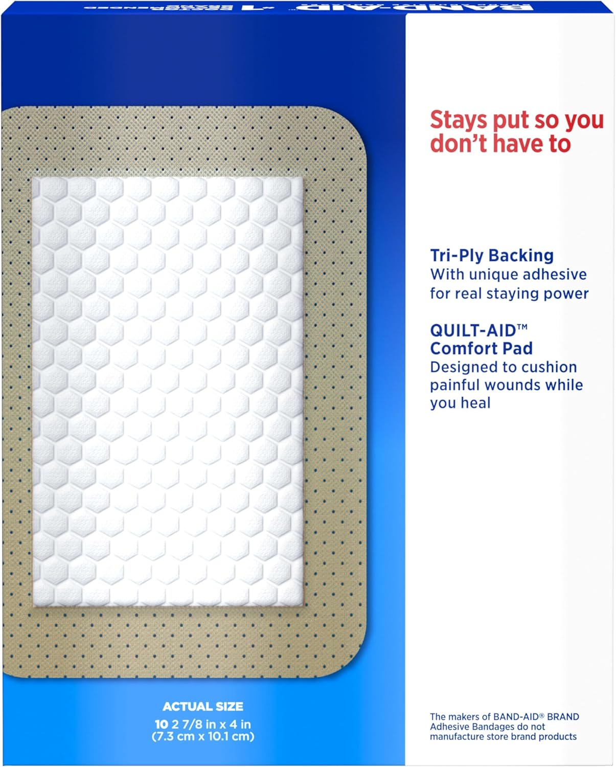 Band-Aid Brand Tru-Stay Adhesive Pads, Large Sterile Sheer Bandages for First Aid & Wound Care, Large Pad Covers & Protects Minor Cuts, Scrapes & Burns, Lightweight, Large Size, 10 ct