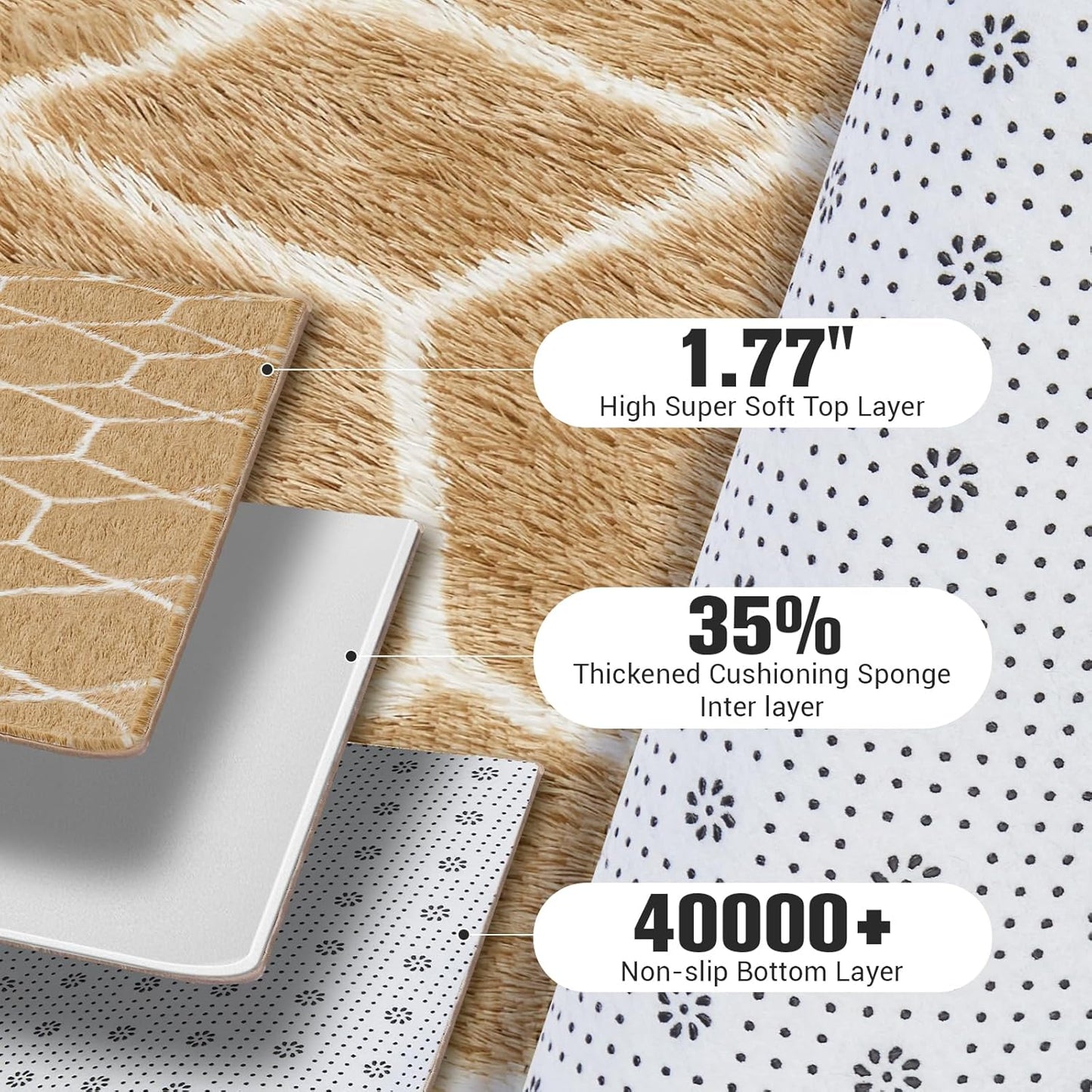 Super Soft Shaggy Area Rug, 6X9 Soft Plush Fluffy Rug for Bedroom Living Room, Modern Moroccan Geometric Carpet for Home Decor Aesthetic, Anti-Skid Carpet for Kids Room, Nursery, Beige and White