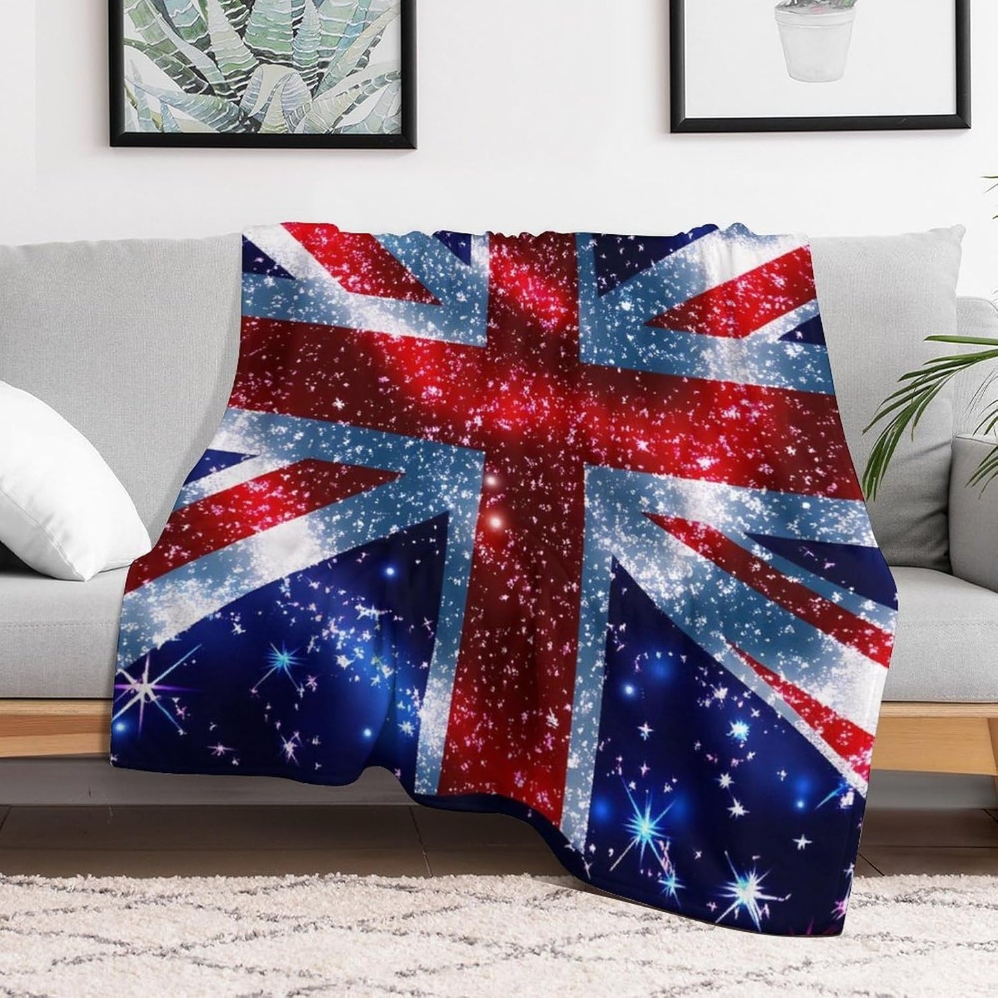 UK Flag United Kingdom Throw Blanket for Couch Bed Plush Cozy Fuzzy Flannel Blanket for All Season 66"x90"