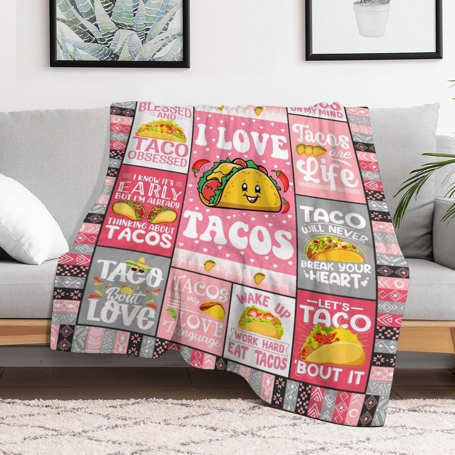 Tacos Throw Blanket - Soft Flannel Blankets for Teens Adults Women Men Tacos Lovers - Warm Food Throw Blankets for All Season Lap, Chair, Sofa - 70"x50"