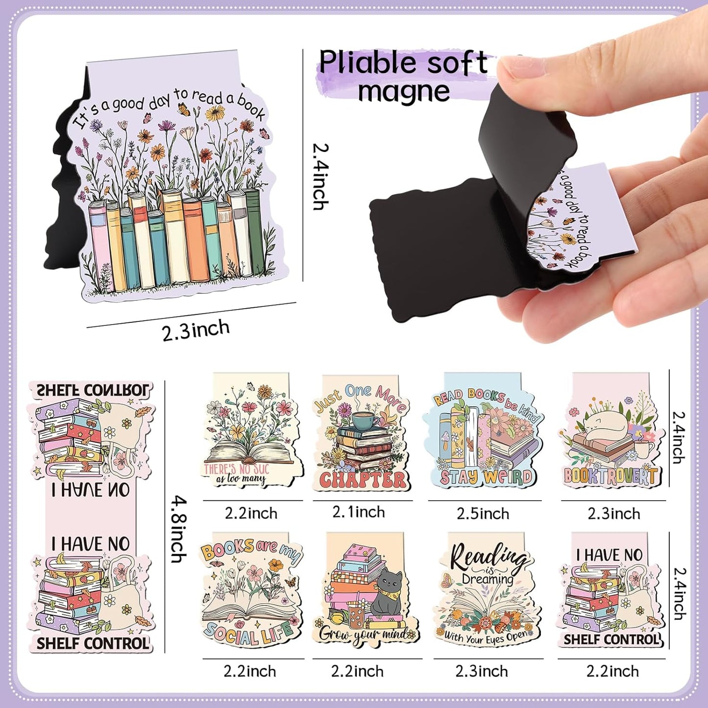 Book Lover Magnetic Bookmarks - 9 PCs Cute Cat Pretty Page Markers Gifts Funny Aesthetic Flower Magnet Bookmark for Reading Women Readers Bookish Students Teacher Birthday Back to School