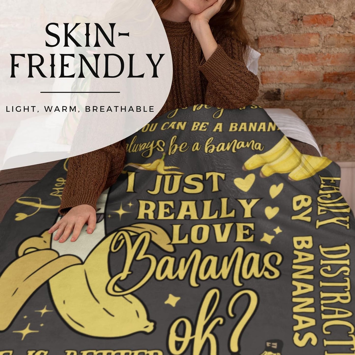 Funny Banana Gifts, Unique Banana Flannel Throw Blanket, 50 x 65 inch, Skin Friendly