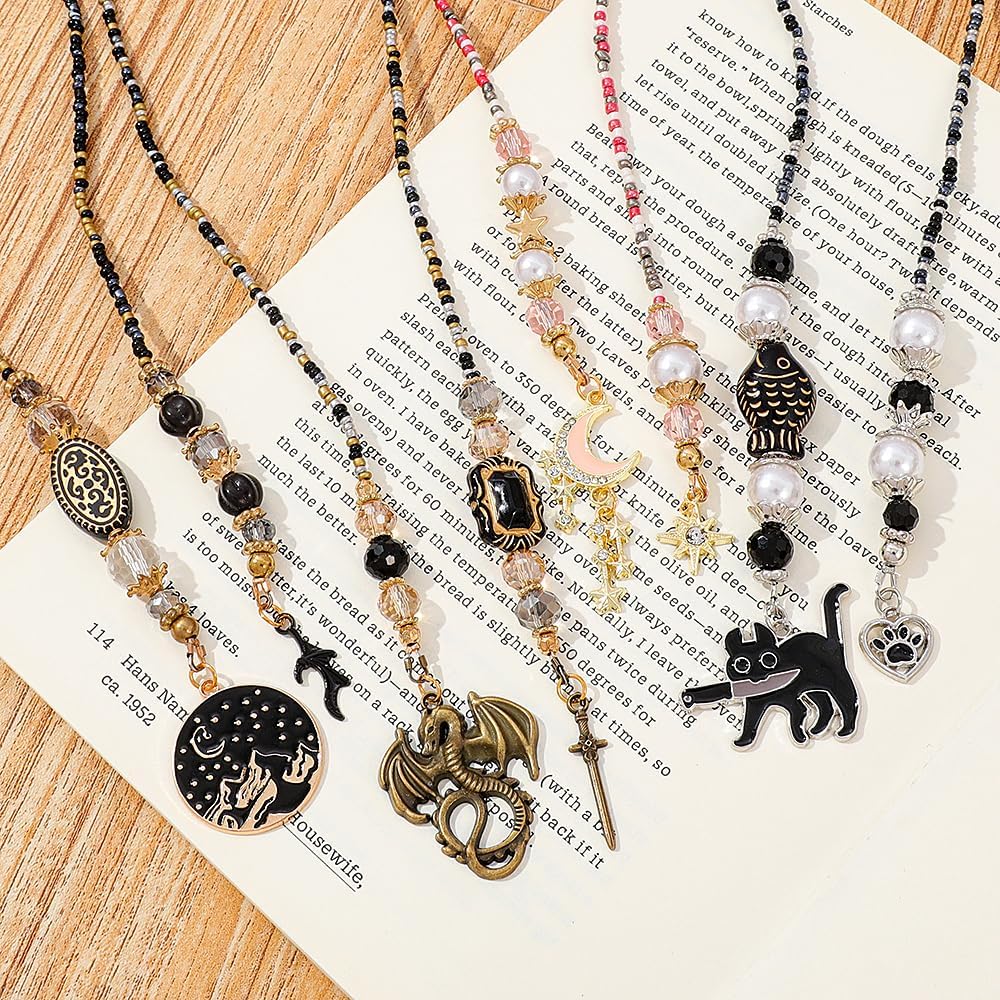 Fantasy Dragon Sword Bookmark - Crystal Beaded Bookmark Chain Mystical Aesthetic Dragon Charm Pendant Fourth Wing Dragon Book Lovers Book Gift Student School Supplies