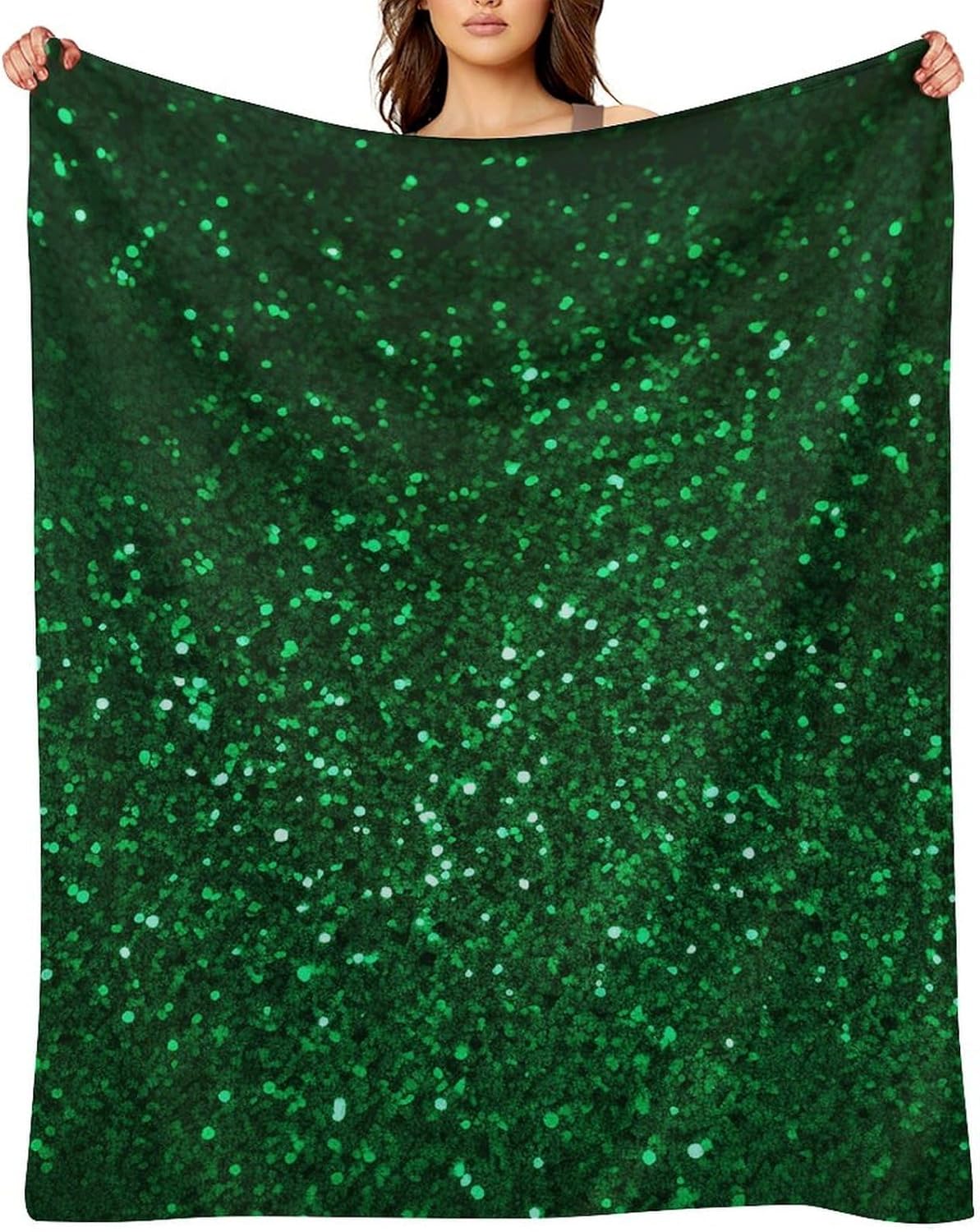 Flannel Throw Blanket 40"x50" - Ultra Soft Plush Blankets for Couch, Bed, Camping - Lightweight Green Sequin Sparkle Blanket for Women, Men, Gift, Machine Washable
