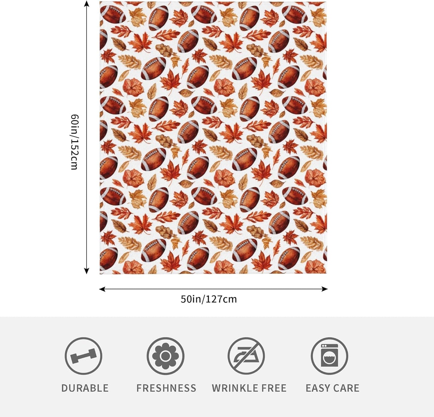 Football with Maple Leaves Flannel Throw Blanket Soft Cozy Fall Blanket for Living Room Couch Sofa Bed 50 x 60 Inches