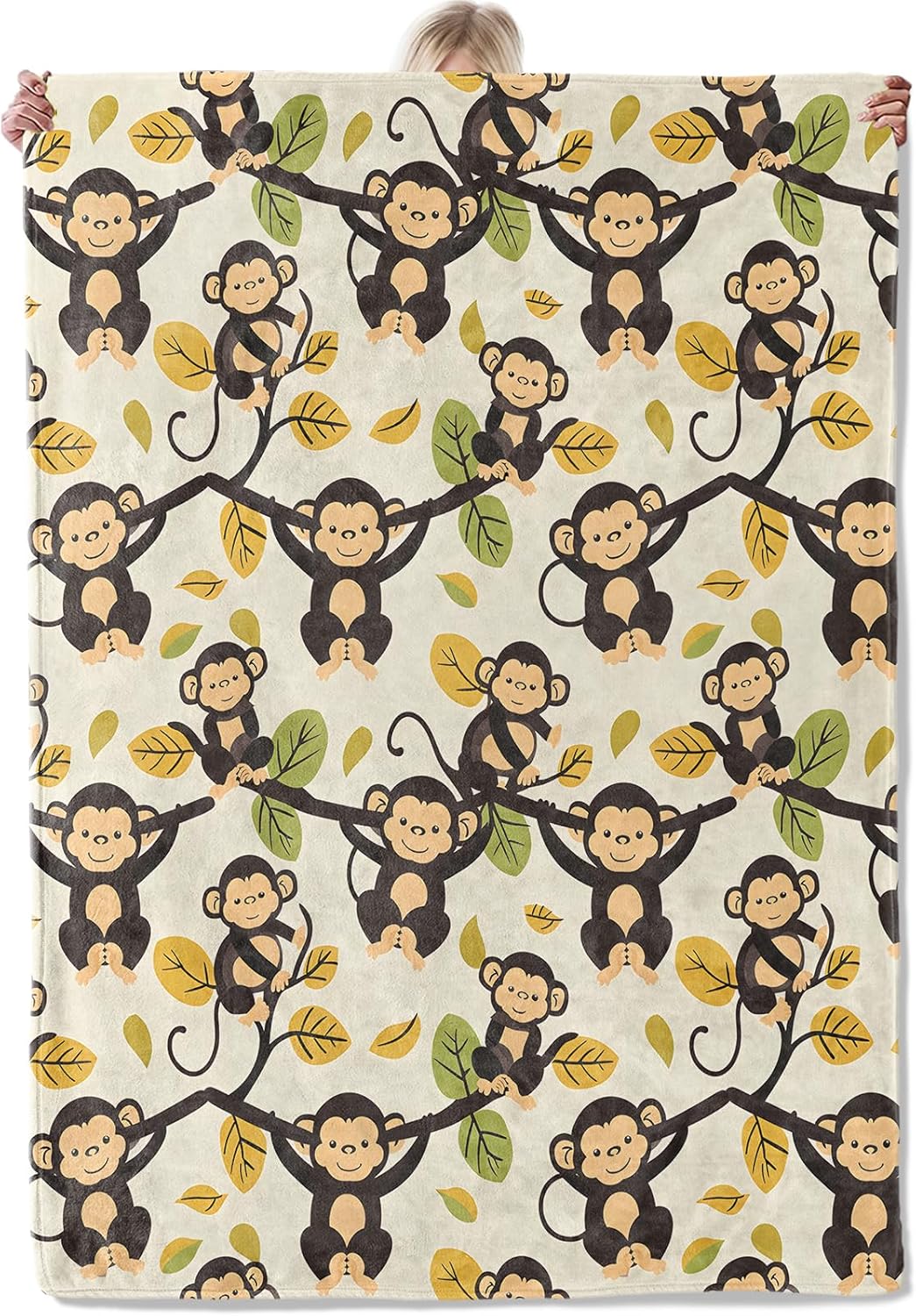 Monkey Pattern Throw Blanket Gifts for Women, Soft Fuzzy Warm Cozy Flannel Blankets for Bedroom, Travel, Couch, Home Decor 50x60 in