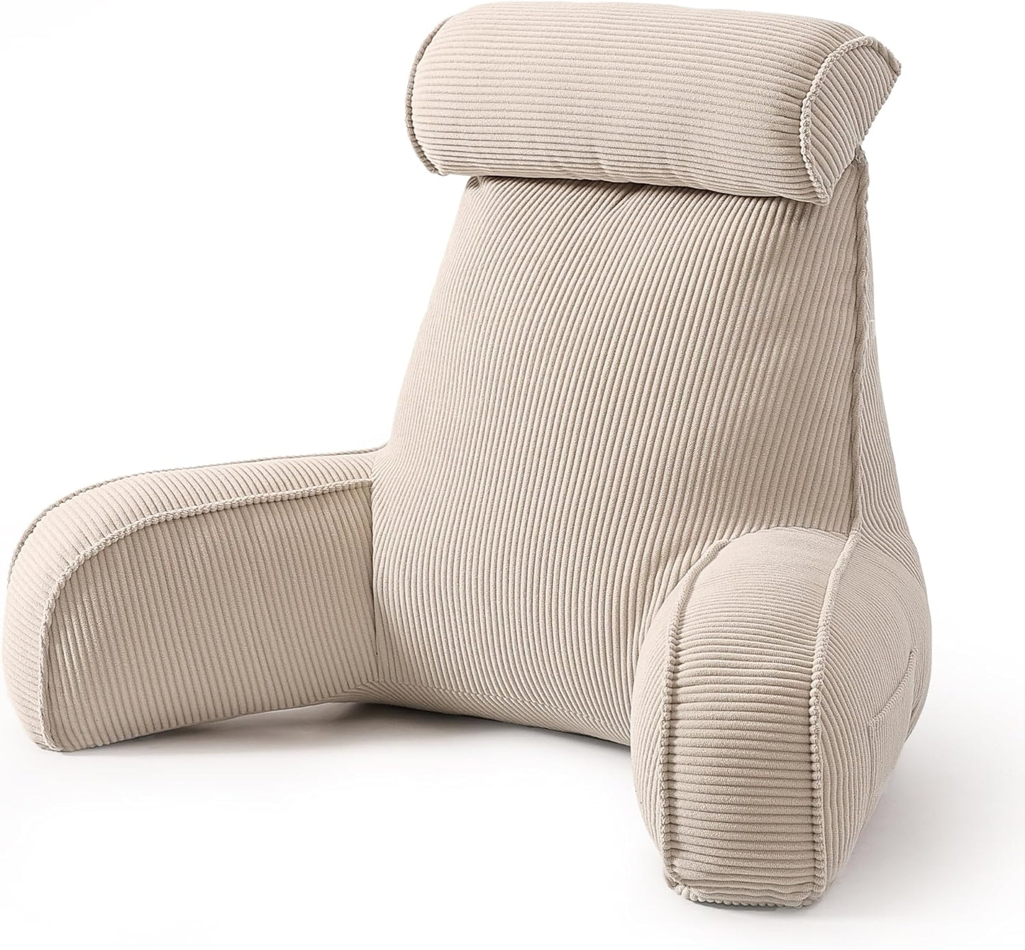 Reading Pillow for Sitting Up in Bed, Corduroy Backrest Pillow with Arms, Side Pocket & Washable Cover, Bed Rest Back Support for Adults, Teens & Kids, Dark Grey