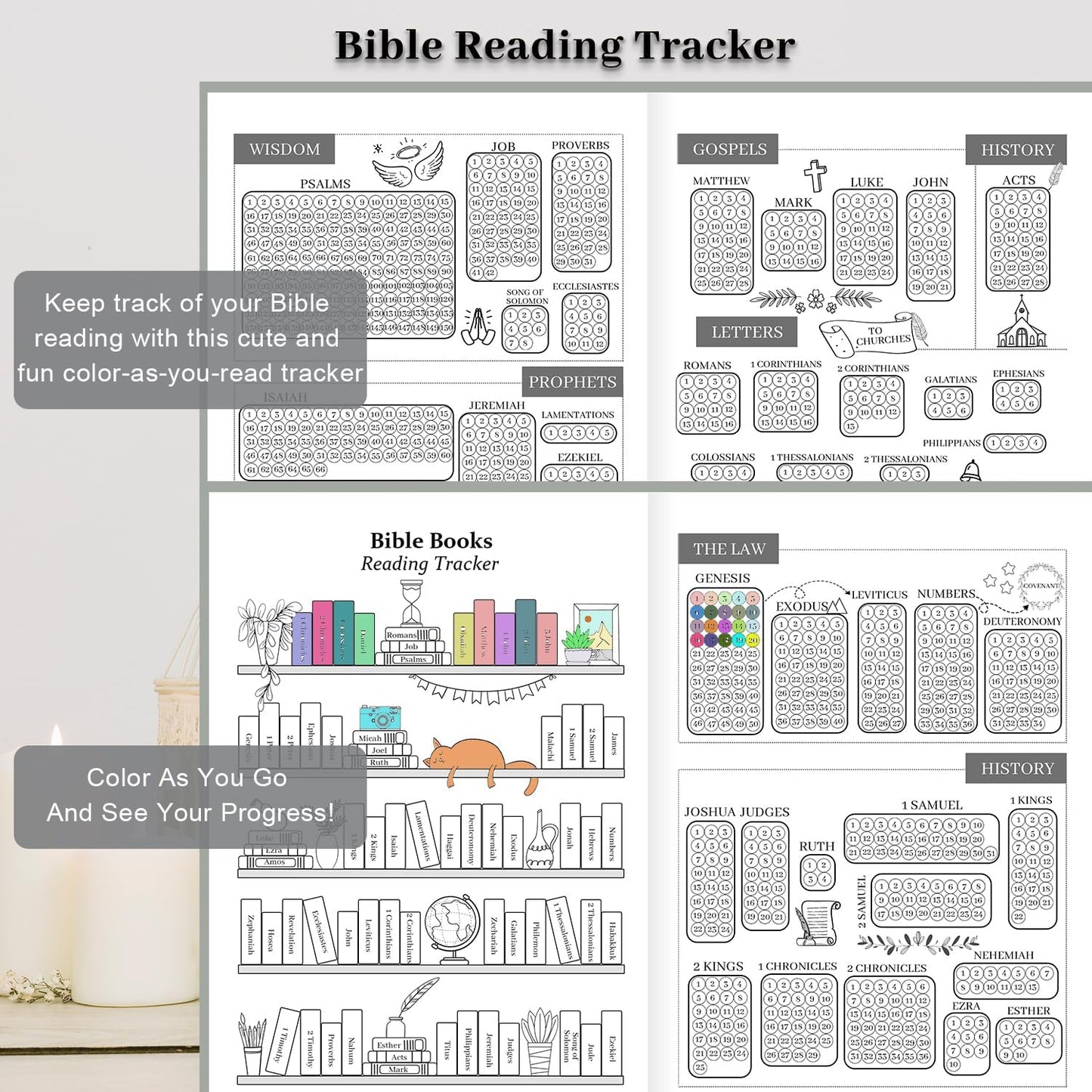 Bible Study Journal & Prayer Journal with Bible Reading Tracker, Verse Mapping Journal, Christian Devotional & Faith Planner, Church Notebook for Note Taking, Religious Gifts for Women Men