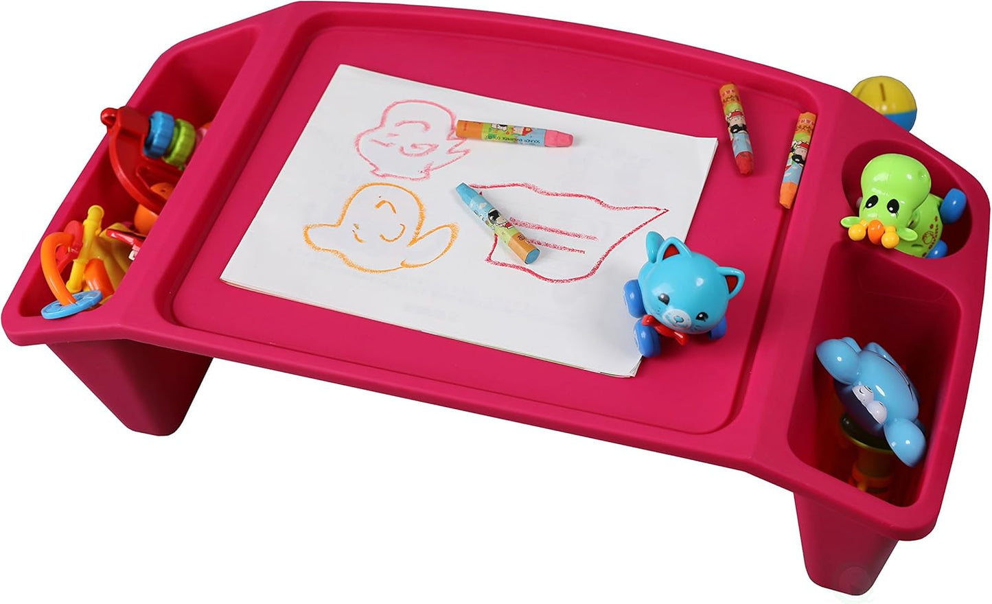 Basicwise Kids Lap Desk Tray, Portable Activity Table, Pink, Red