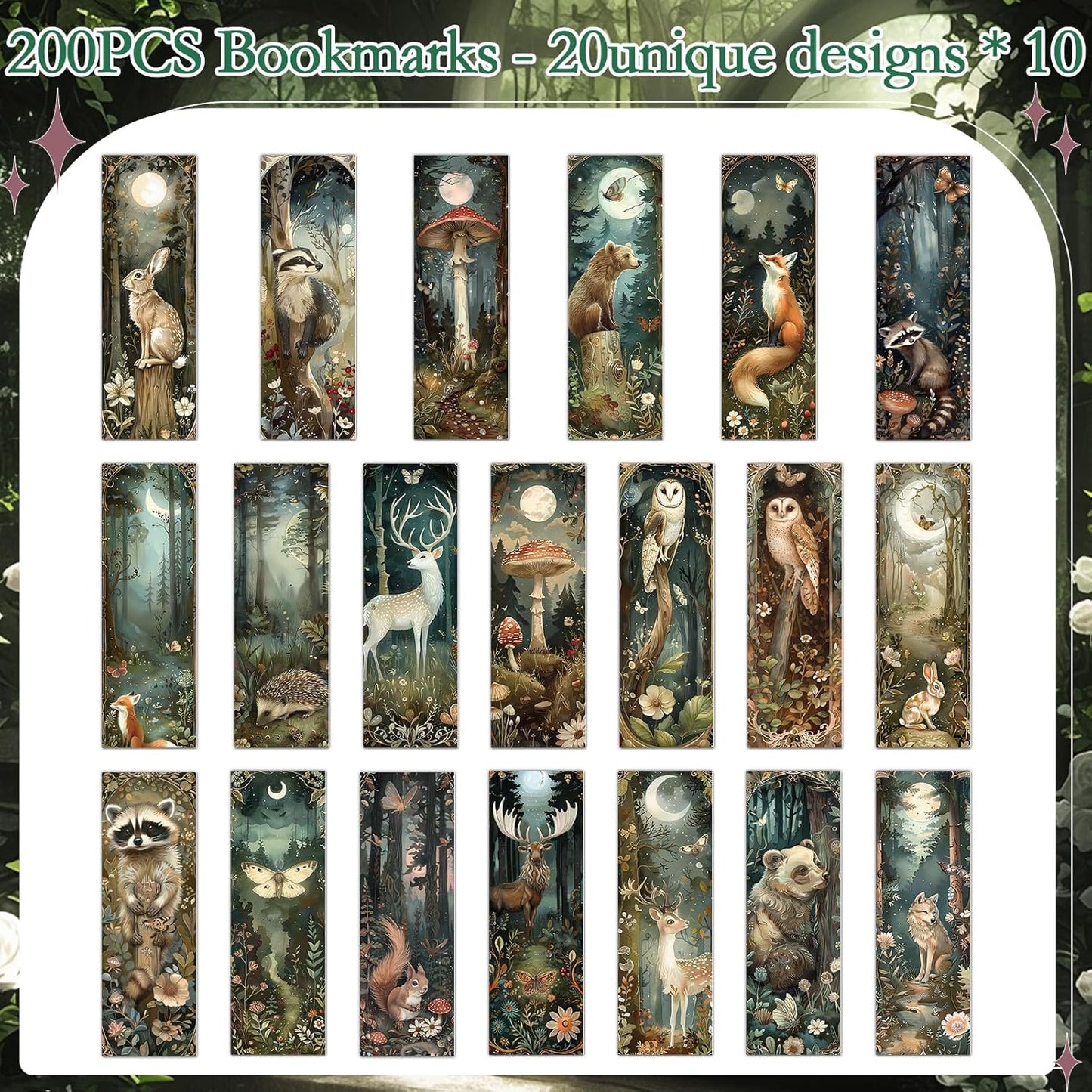 Woodland Animal Bookmarks Gifts - 100 Pcs Fantasy Forest Animal Bookmark Paper Mushroom Raccoons Flower Book Mark Page Clips Gifts for Women Men Book Lovers Students Teachers Bookish Reading
