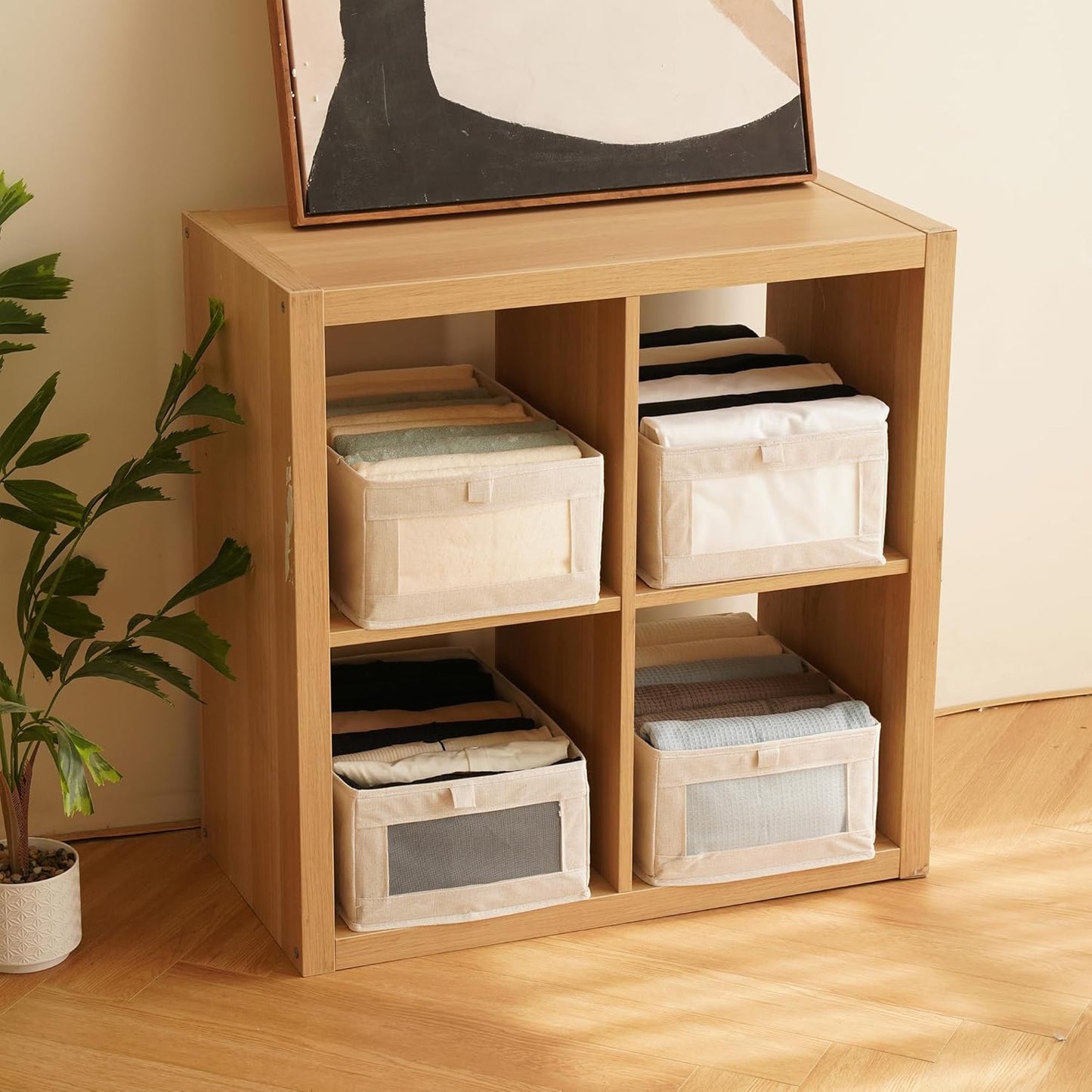 4 Pack linen storage box, with transparent window - foldable clothing storage box, suitable for organizing wardrobes, toys, books | home storage container (4)
