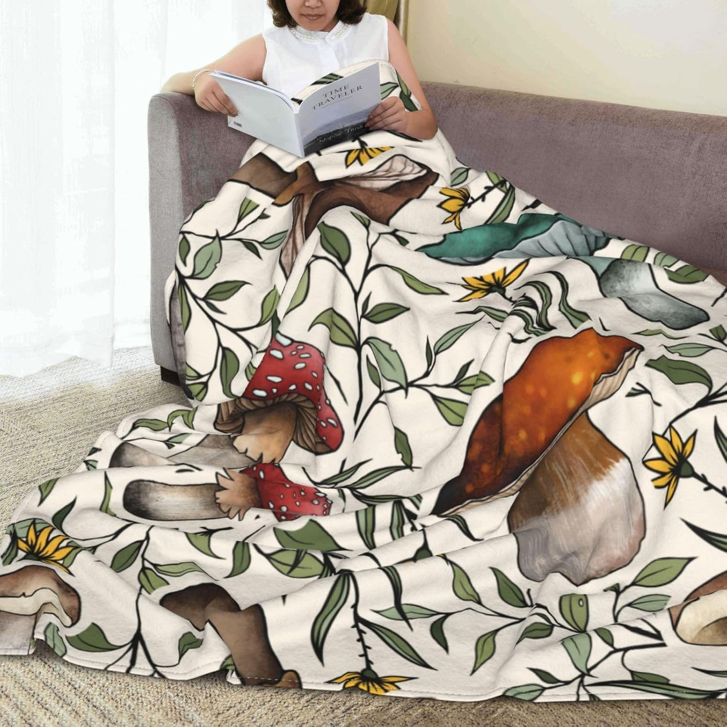 Ultra-Soft Microfiber Throw Blanket 330 GSM Fuzzy Fleece Blanket for Adults Kids Gift Couch, Sofa, Bed Mushroom 50"x40"