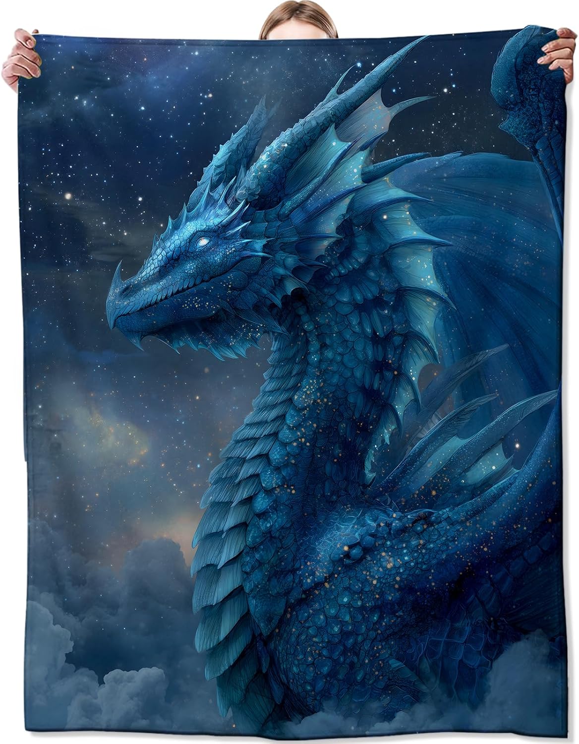 Fantasy Dragon Blanket,Lightweight Cozy Flannel Throw Blankets,Mystical Animal with Galaxy Night Sky,Epic Blue Creature Throws for Couch Bed Living Room Decor,60x50inch,Gifts for Teens Gamers
