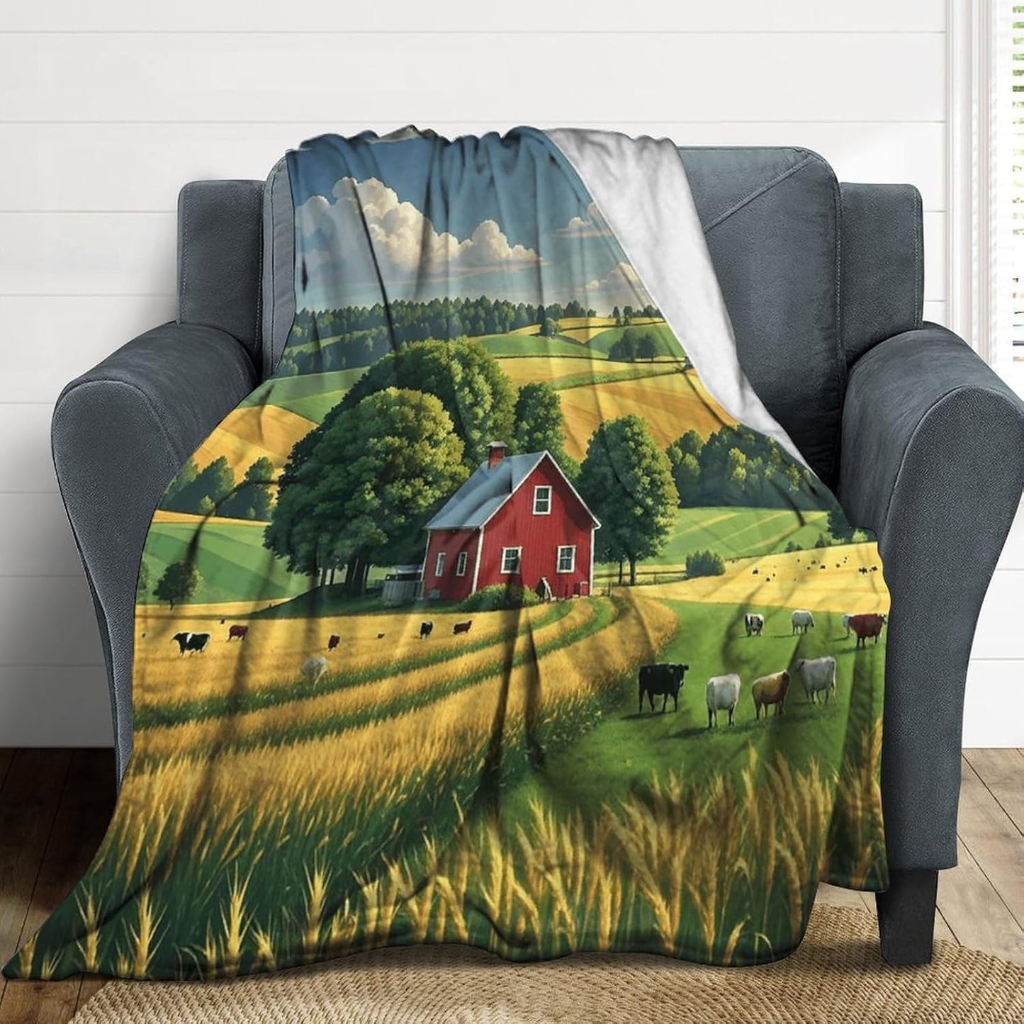 Country Farm Blanket Super Soft Lightweight Throw Blanket Cute Cozy Warm Bed Blanket Decorative Fuzzy Blanket All-Season Home Decor Gift for Sofa Couch Living Room 50"*60"（130 * 150cm）