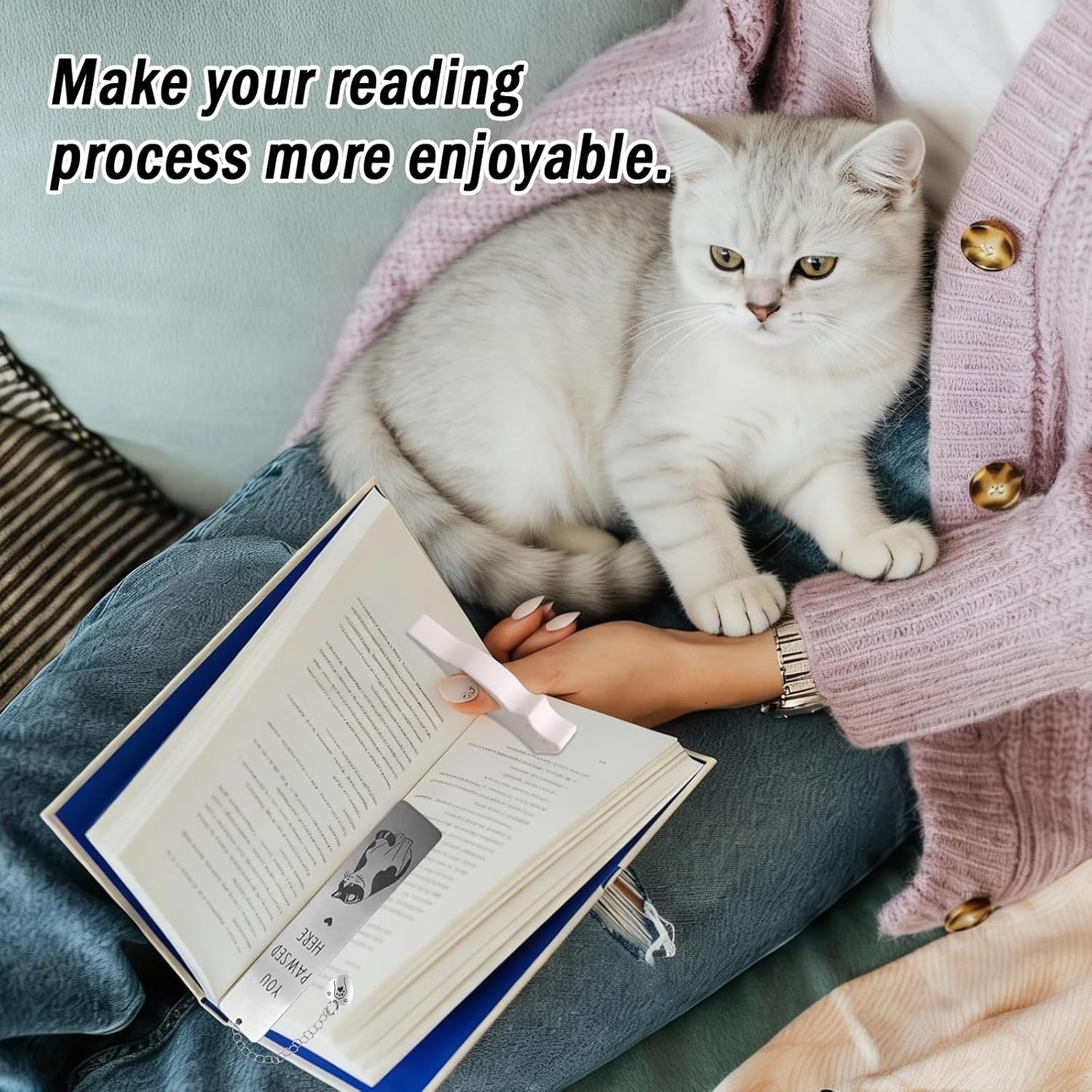 2 Pcs Cute Cat Pendant Bookmarks with Thumb Book Page Holder, Cat Lover Gifts for Women Men Reader, Ideal Book Reader Gifts & Reading Accessories(Cat A)