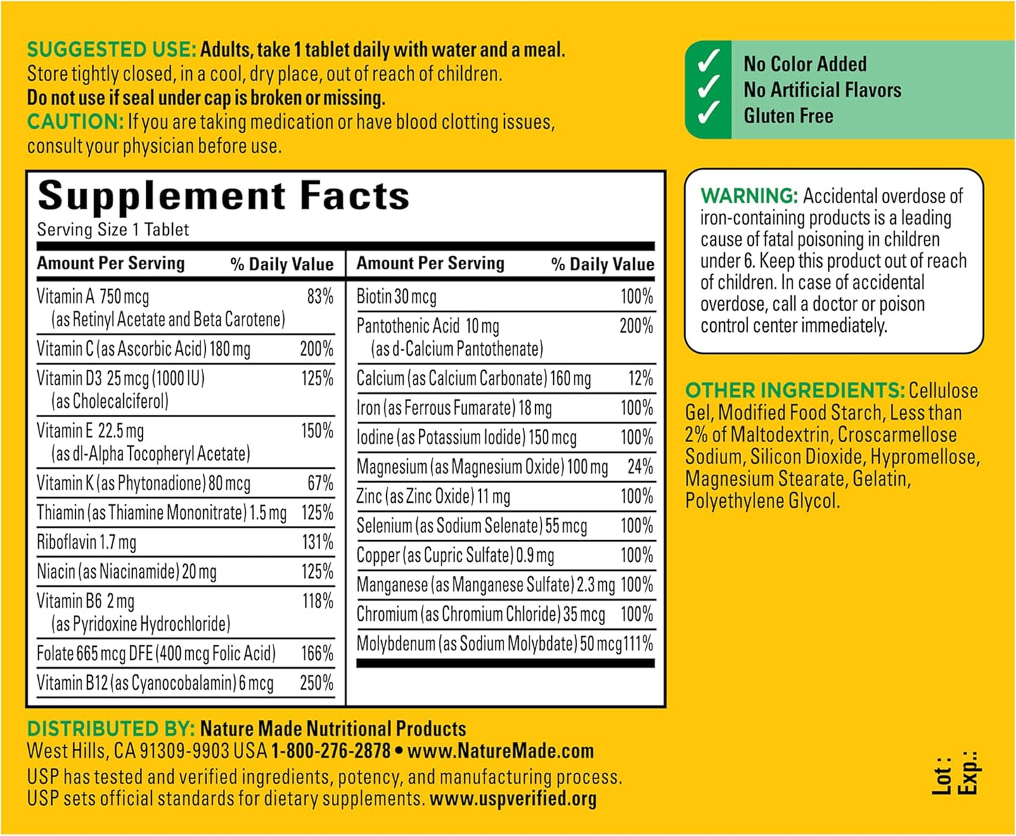 Nature Made Multivitamin Tablets with Iron, Multivitamin for Women and Men for Daily Nutritional Support, Nature Made Multi Vitamins for Adults, 130 Tablets, 130 Day Supply