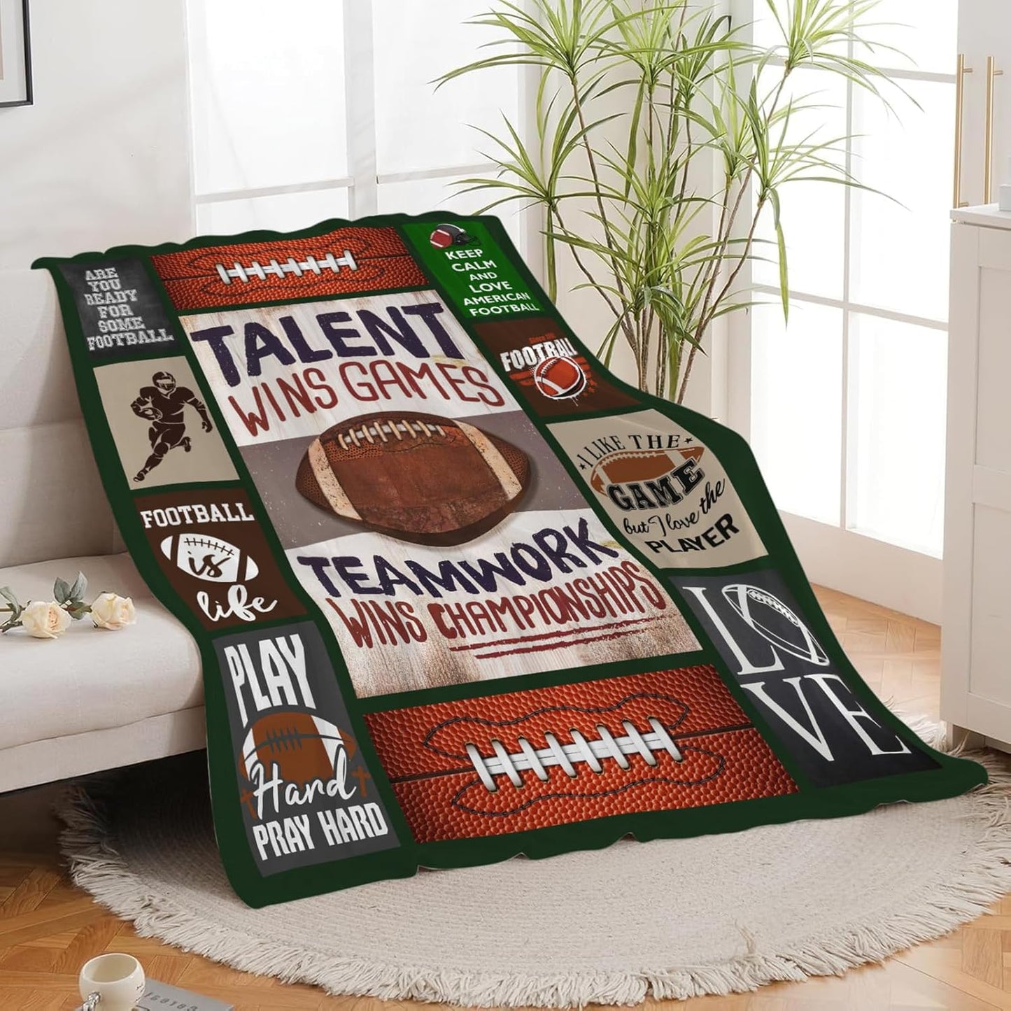 Football Blanket for Girls Kids Women Adults Soft Cozy Flannel Fleece Football Sports Throw Blankets Gifts Warm Fluffy Plush Decor for Couch Sofa 50"x40"