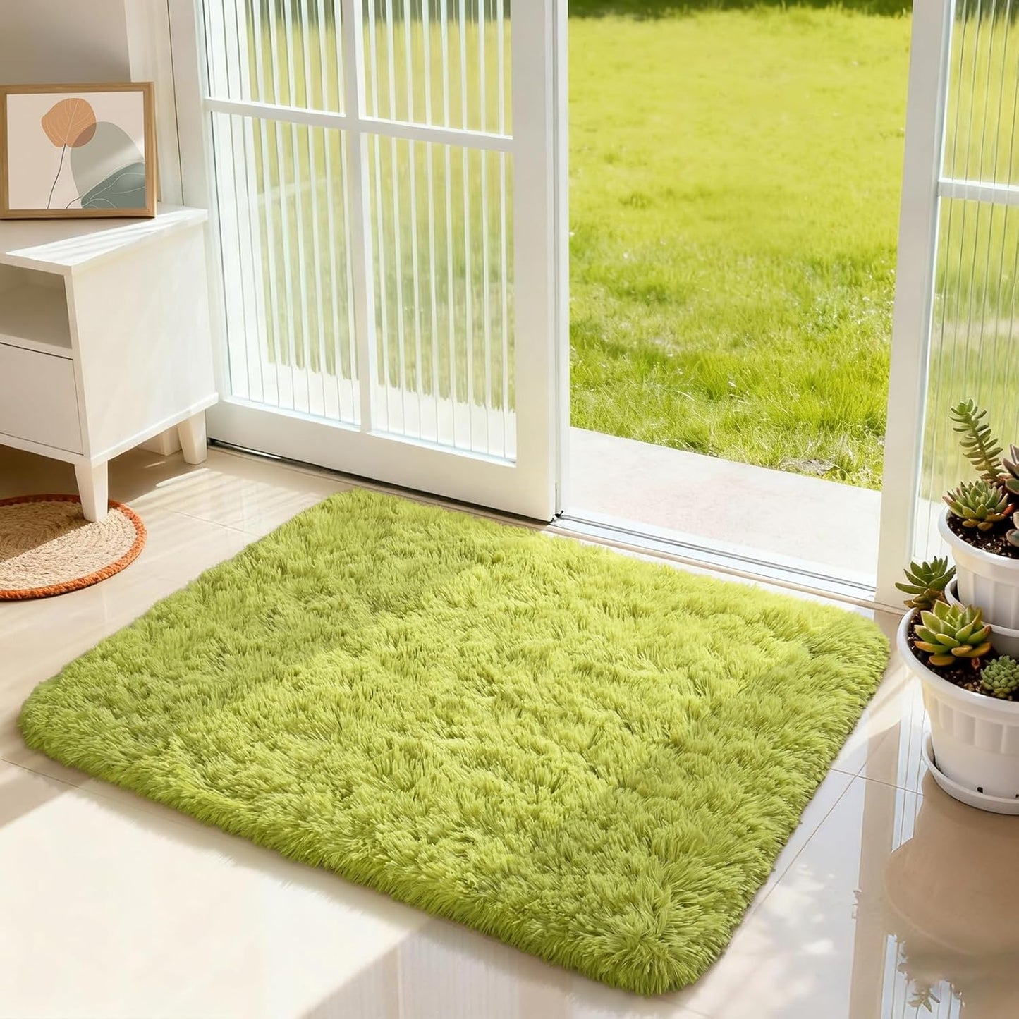 Merelax Modern Soft Fluffy Shaggy Rug for Bedroom Livingroom Small Chair Decor Rugs Feet Floor mats , Non-Slip Plush Furry Fur Area Rugs Comfy Nursery Accent Floor Carpet 2 X 3 Feet, Green