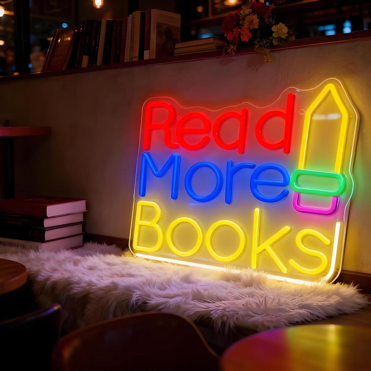 Reading More Books Neon Sign for Wall Decor Light Up Letters LED Sign Birthday Party Signs Led Decorative Night Signs Reading Room Decor Gift for Bookstore Library Student Dorm Bedroom