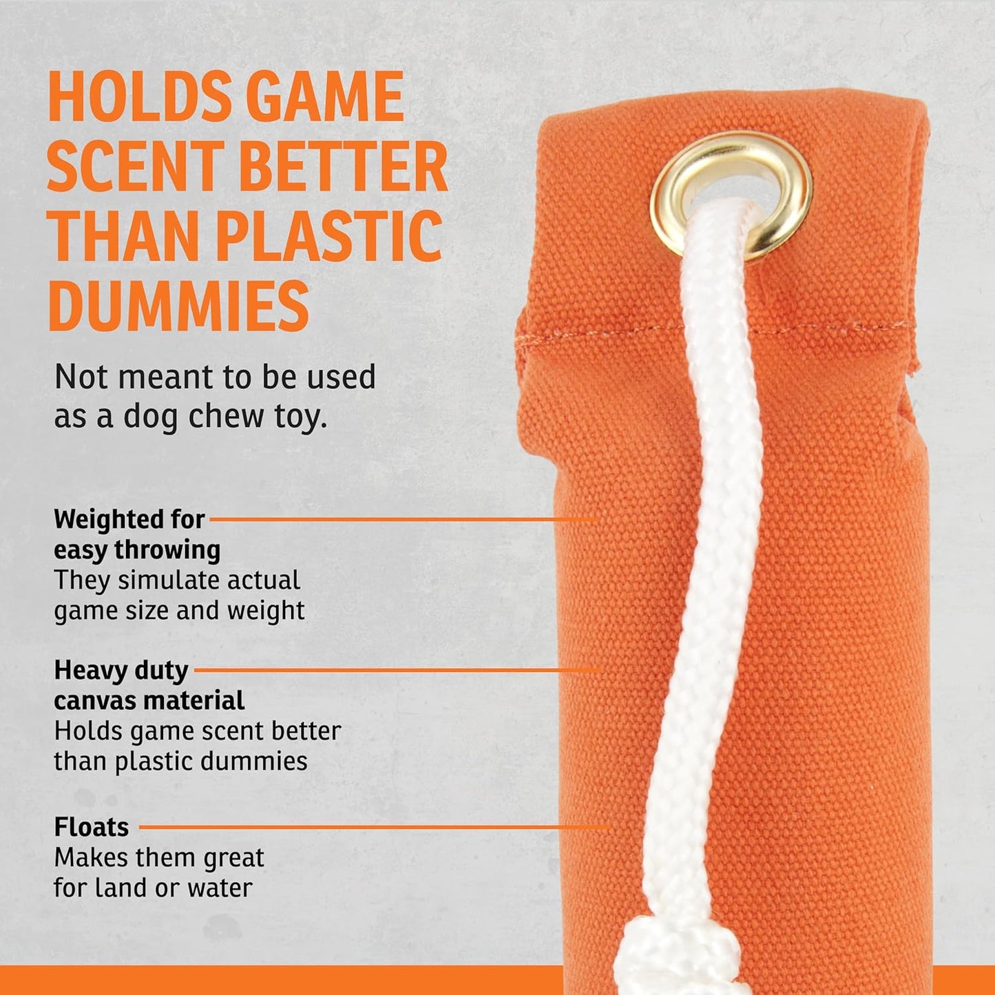 SportDOG Canvas Dummies - Hunting Dog Training Tool - Game Scent Absorber - Water-Ready Bumper - Durable Field Dummy - Weighted Toy - Puppy Size - 2.25" W X 8.5" L - Orange