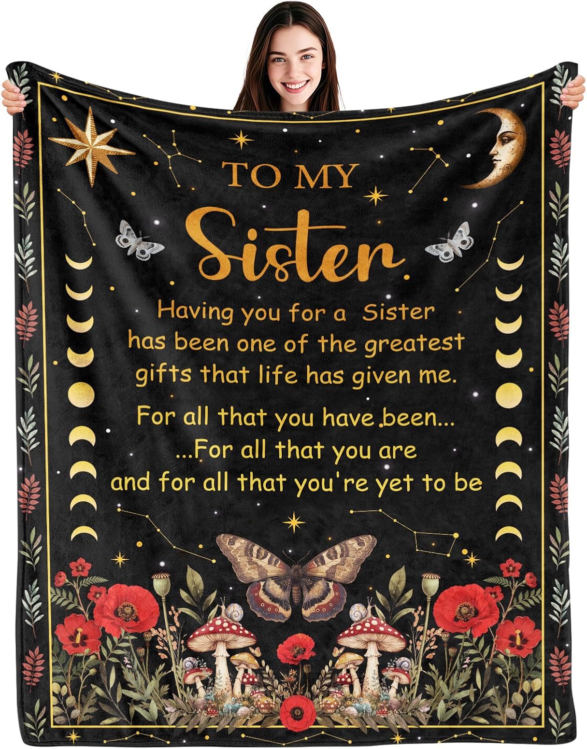 Sister Gifts Blanket - Sisters Gifts from Sis, Gift for Sisters Birthday, Birthday Gift for Sister Throw Blanket 60"X50", to My Sis Blankets for Women
