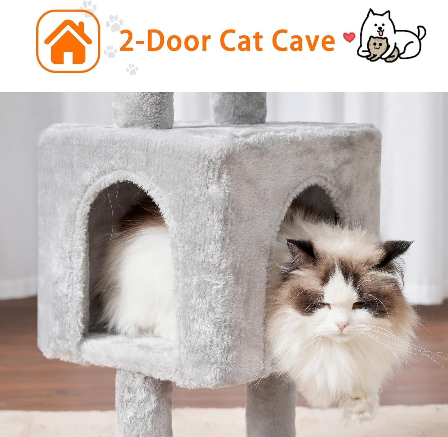 Heybly Cat Tree, 39.4 Inches Tower Condo with Scratching Post, Cat Tower for Indoor Cats, Fully Wrapped Sisal Pole, Soft Platform, 2 Baskets and Dangling Toy, Light Gray HCT006SW