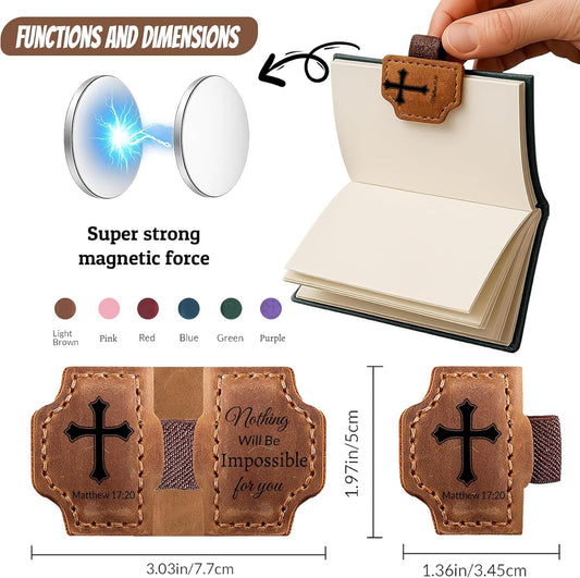 Personalized Leather Bookmark with Pen Holder - Magnetic Bible Verse Design, Christian Book Lovers Reading Accessory, for Book Lovers Men Women (Brown, Psalm 119:105)