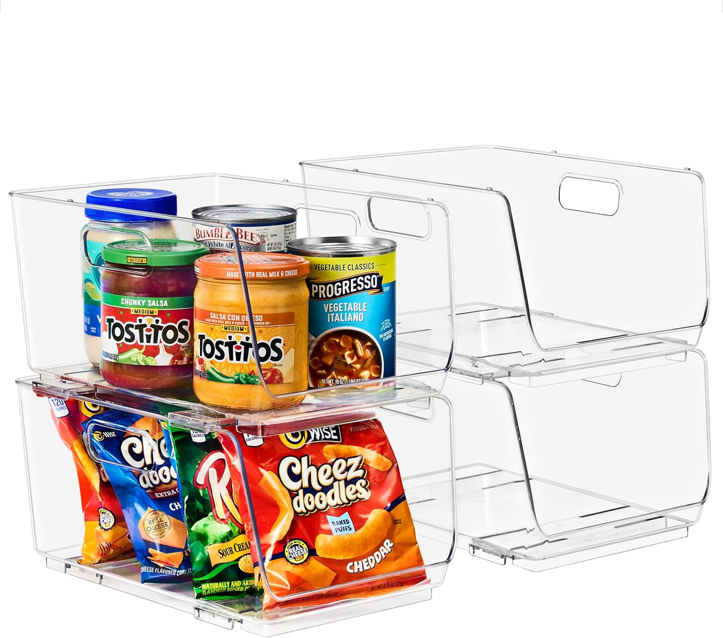 Sorbus Stackable Storage Bins Open Front - Clear Stackable Storage Bins - Pantry Bins for Storage and Organization - Acrylic Stackable Bins for Kitchen - Clear Pantry Organizer Bins (Medium 4 Pack)
