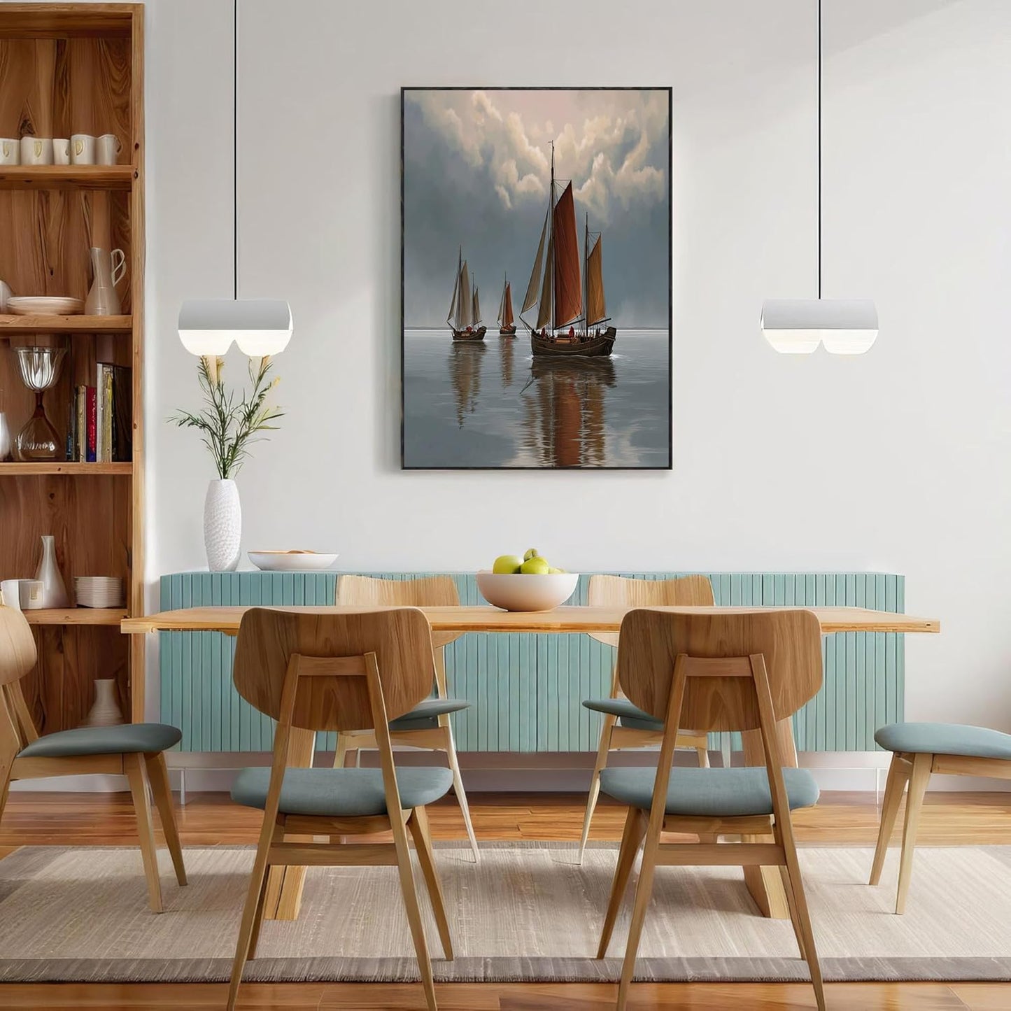 GDJSMIN Ocean Landscape Wall Art, Wooden Sailboat Pattern Poster For Reading Room Living Room Decor 16X 24 Inch Unframed