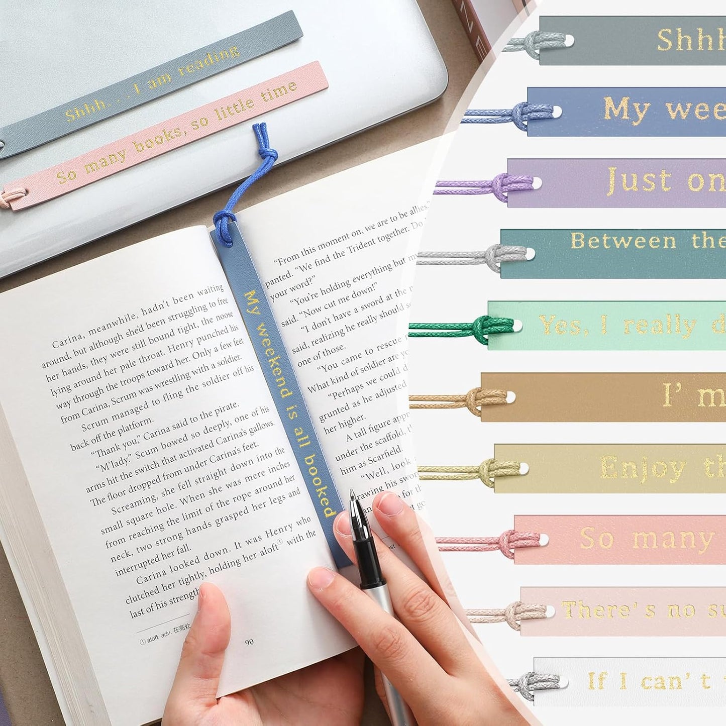 Skyygemm 10 Pcs Leather Bookmarks for Book Lover Gifts for Women Pastel Leather Bookmarks Coworker Teens Book Club Gifts for Teacher Birthdays(Black)