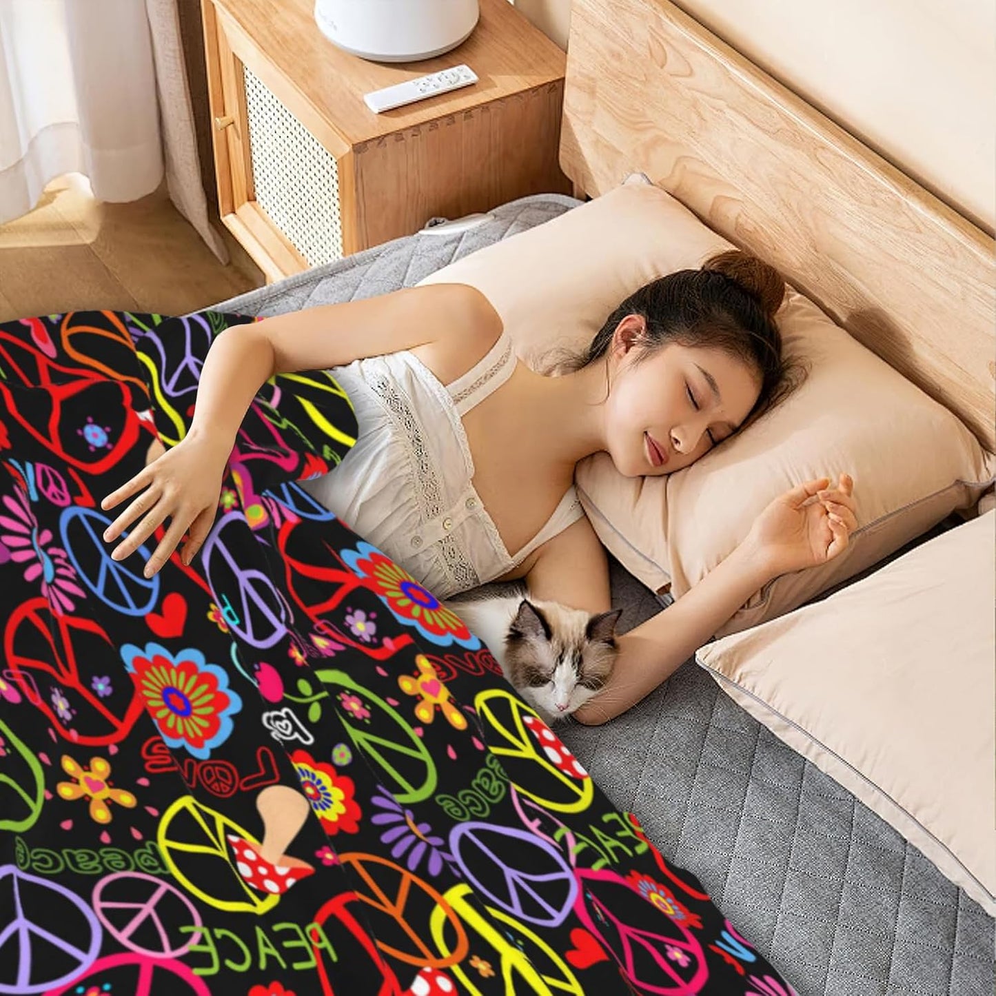 Elightvap Blanket Hippie Peace Mushroom Butterfly Flower Blankets Warm Lightweight Throw Blanket All-Season for Couch Bed Man Women Girl 50"x60"