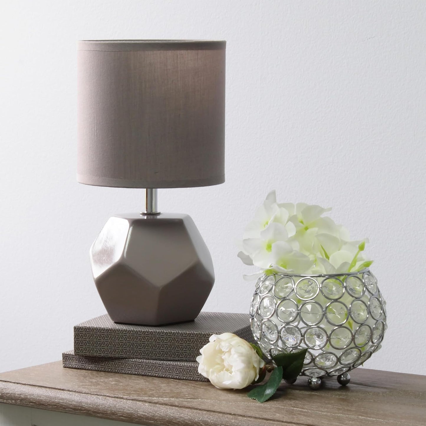 Simple Designs LT1212-GRY 10.24" Modern Round Geometric Cube Table Lamp with Matching Shade, Gray
