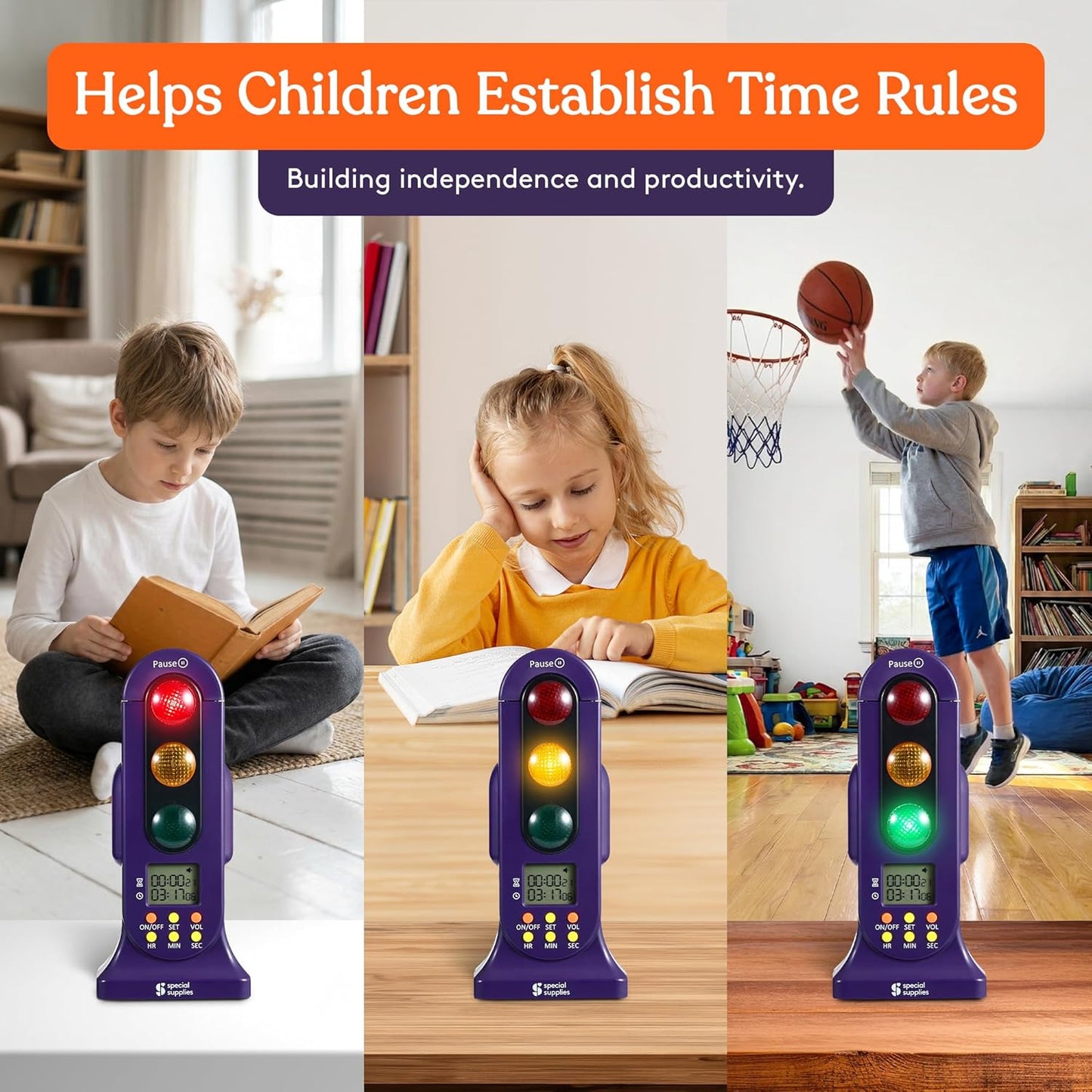 Special Supplies Stoplight Audio Visual Timer for Kids with Lights and Stopwatch Timer - Home and Classroom Timer for Time Management and Routines - Ages 3+