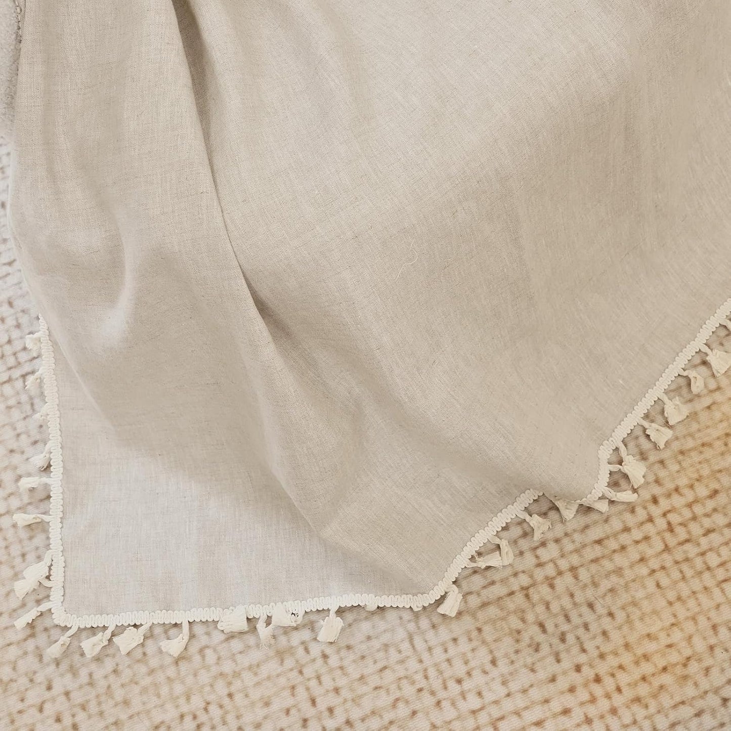 100% Pure Linen Blanket with Fringe, 49.6" x 59.8" - Blankets Lightweight Breathable, Decorative Linen Throw Blanket for Living Room Couch Sofa and Bed,Linen