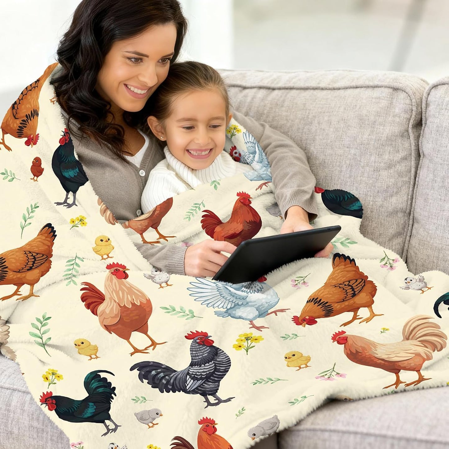 Cute Chicken Printed Blanket Present Chicken Soft Flannel Lightweight Throw Blanket for Kids Girls Boys Women Men Funny Colorful Rooster Blankets for Sofa Couch Bed Decor (50"x60")