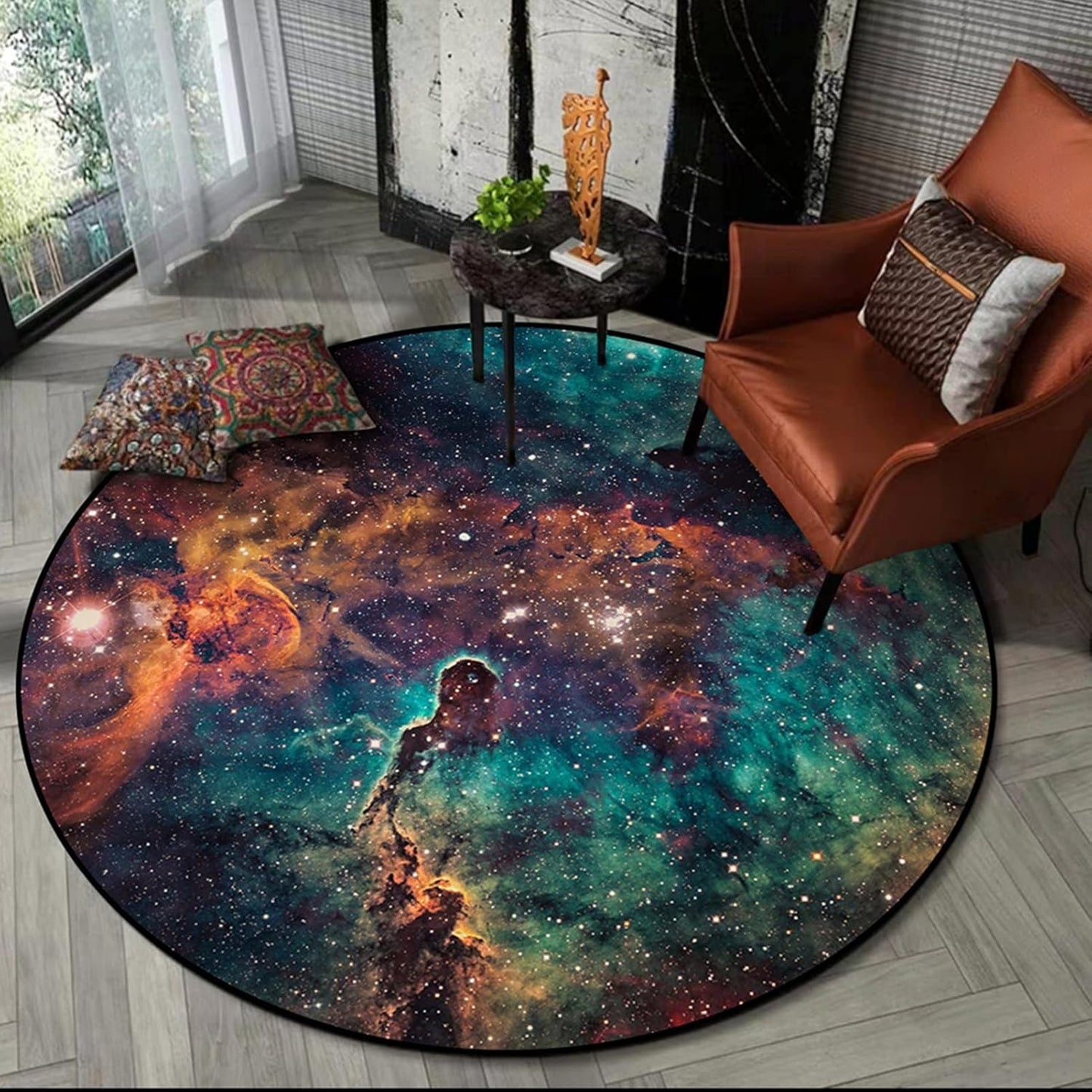Fancytan Galaxy Rug, Universe Space Nebula Star Starry Night Moon Cloud Round Rugs Large for Living Room, Space Themed Bedroom Decor, Universe 4'11" (Round)