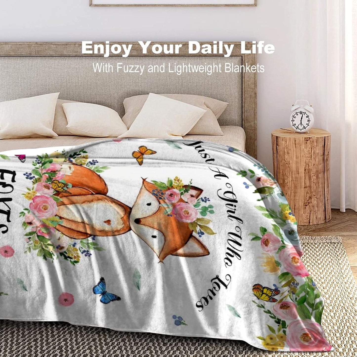 Cute Fox Blanket Just A Girl Who Loves Fox Flannel Throw Blankets Bed Bedding Couch Decor Gifts for Kids Boys Girls Toddler Adults 80"x60"