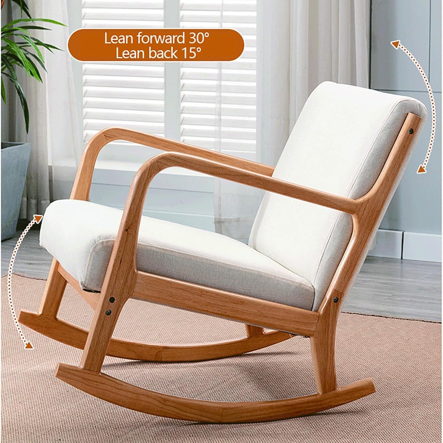 LSLYTQ Rocking Chair Nursery,Wooden Rocking Chairs,Upholstered Glider Chair with High Backrest Armchair Chair, Rocker Chairs for Living Room Bedroom Offices