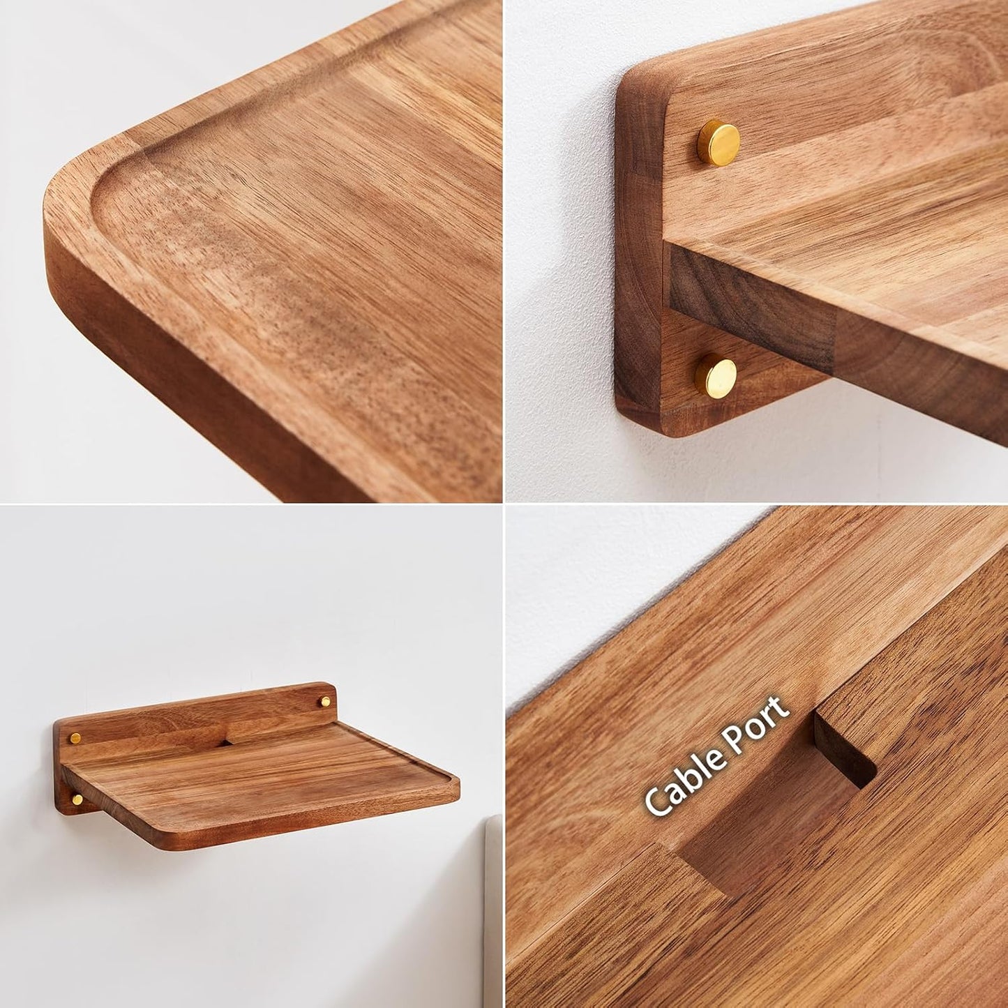 SARUFO Acacia Wood Projector Shelf for Wall Mount, 14.2" x 11" Floating Shelf & Rack Holder for Router, Modem, Cable Box, Compatible with Gaming Consoles Copyright Patent