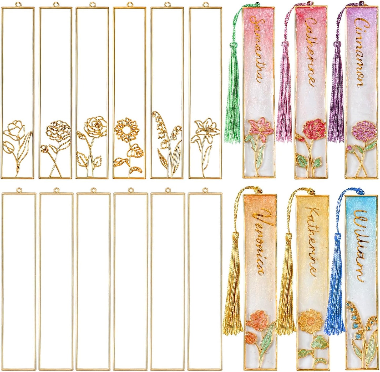 LET'S RESIN 12pcs Bookmark Bezels for Resin with Tassels, UV Resin Molds for DIY Bookmarks, Metal Bookmark Bezels Bulk for Craft Supplies & Wind Chime Accessories (Tape Not Included)