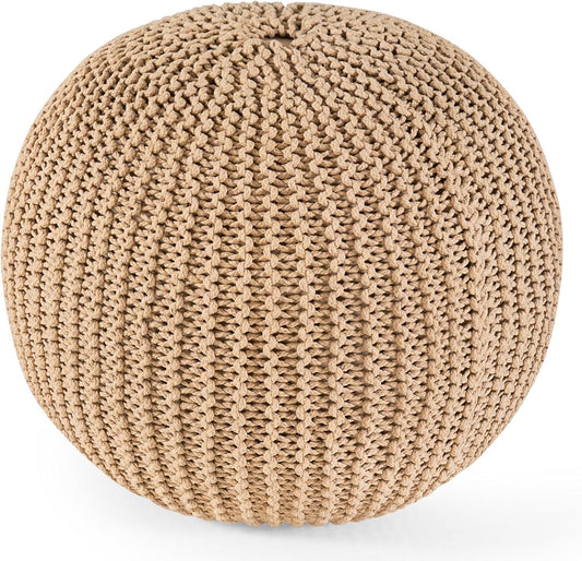 Pouf Ottoman Stuffed Round Modern Foam Filled Foot Rest Poufs for Living Room Chair Decorative 20 X 14 Inches Boho Relax Stool for Wedding Christmas Party, (Khaki, 20inch)