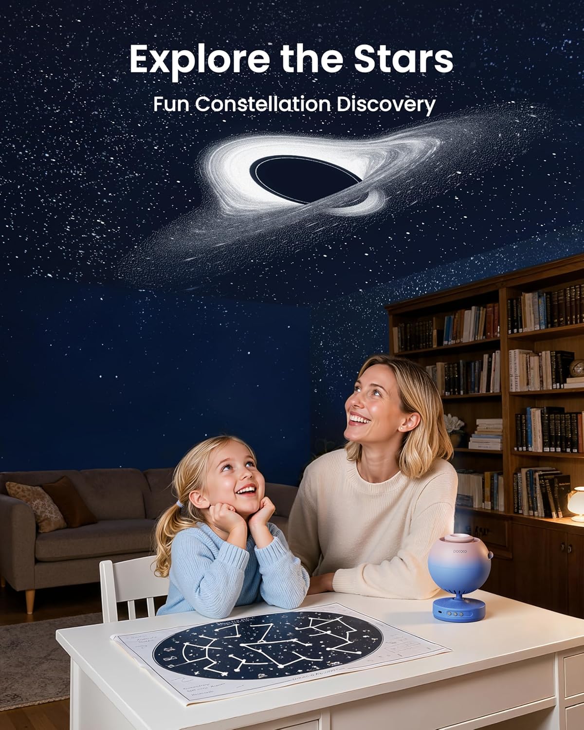 POCOCO Galaxy Star Projector with 2M-Pixel Lens & 5K Discs | Home Planetarium Projector for Relaxation, Study, and Sleep Aid | Includes 2 Films | Ideal Gift