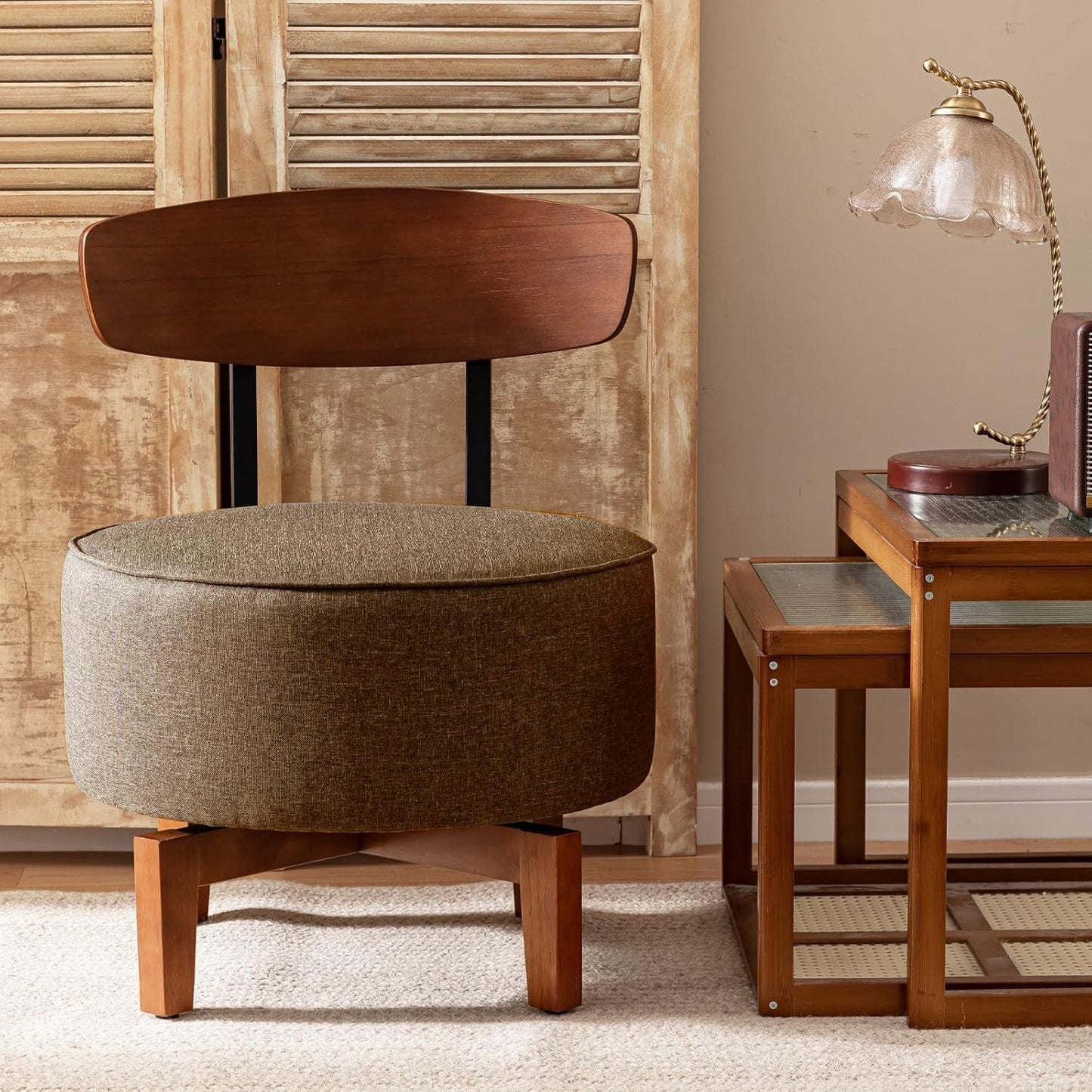 Swivel Accent Chair Living Room Chair with Back, upholstered Wood mid Century Modern Chair for Bedroom Office, Linen Brown