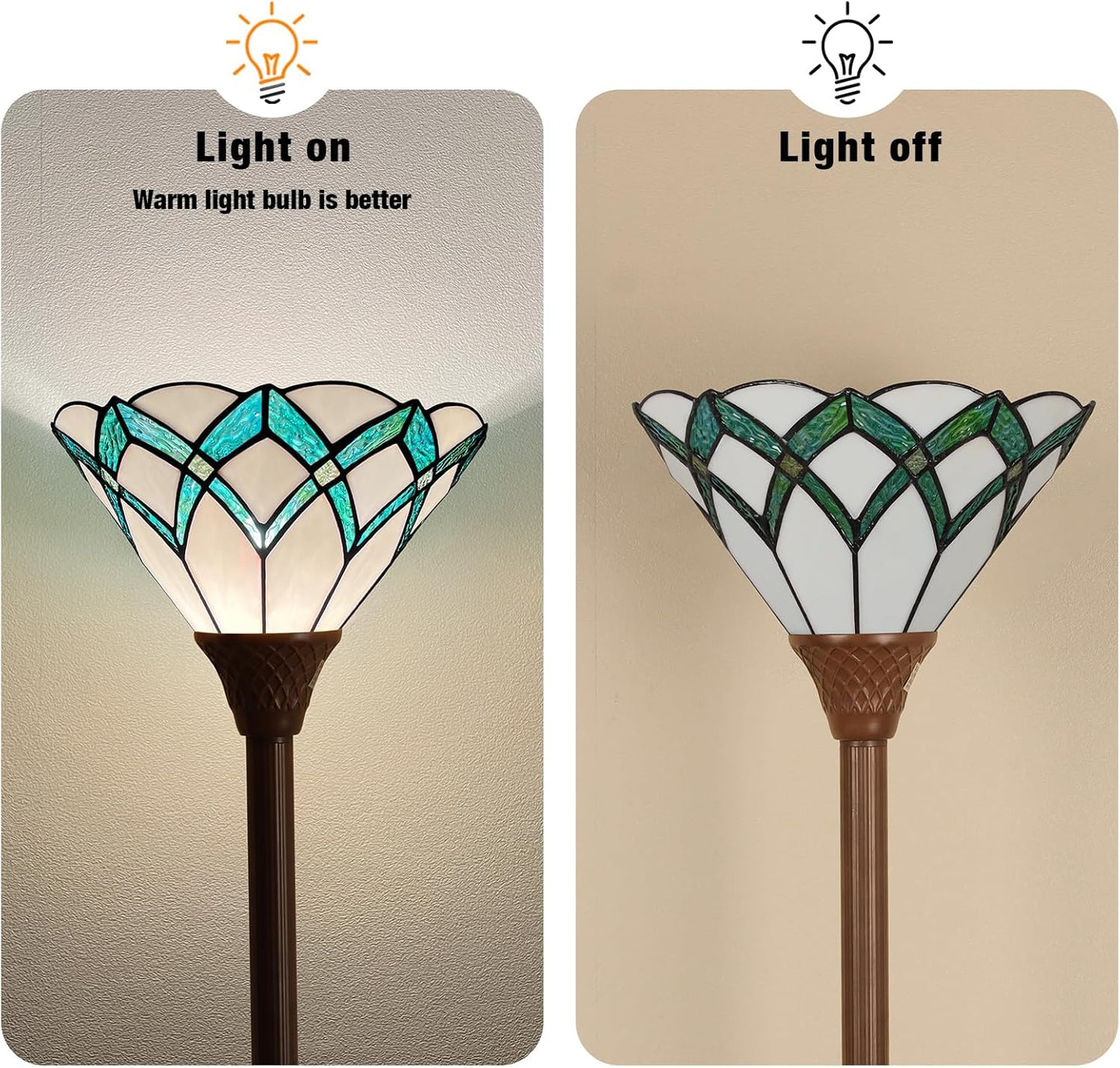 Capulina Tiffany Lamp Stained Glass Torchiere Floor Lamp 70 Inches Tall Dark Bronze Pole Green Romantic Tiffany Style Torch Standing Lamp for Living Room Bedroom Home Office