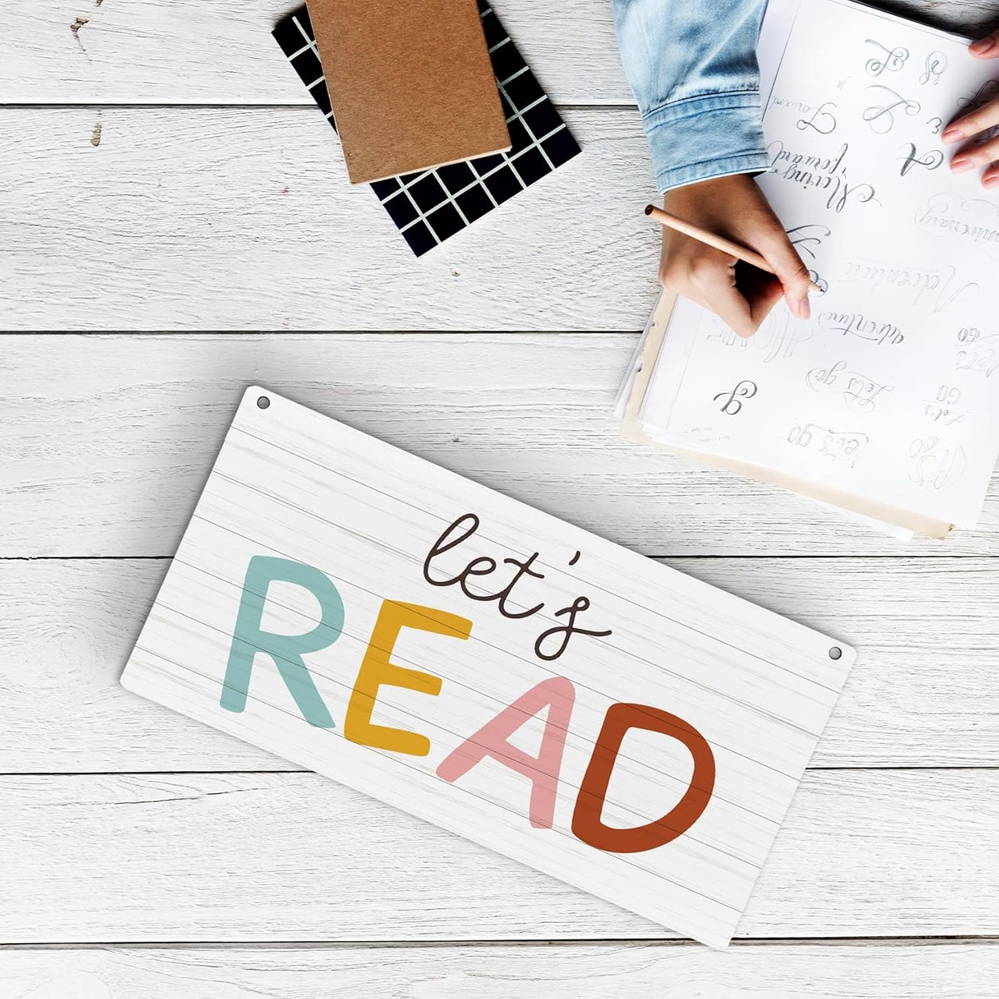 huester Reading Corner, Reading Corner Decor for Classroom, Boho Classroom Home Library Let’s Read Sign Wall Hanging Decor, 12x6 inches